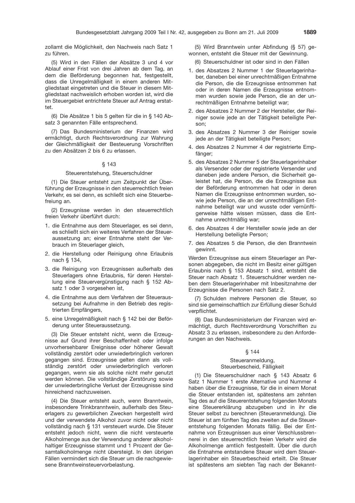 BGBl. 2009, Seite 1889 — Originalseite als Abbildung