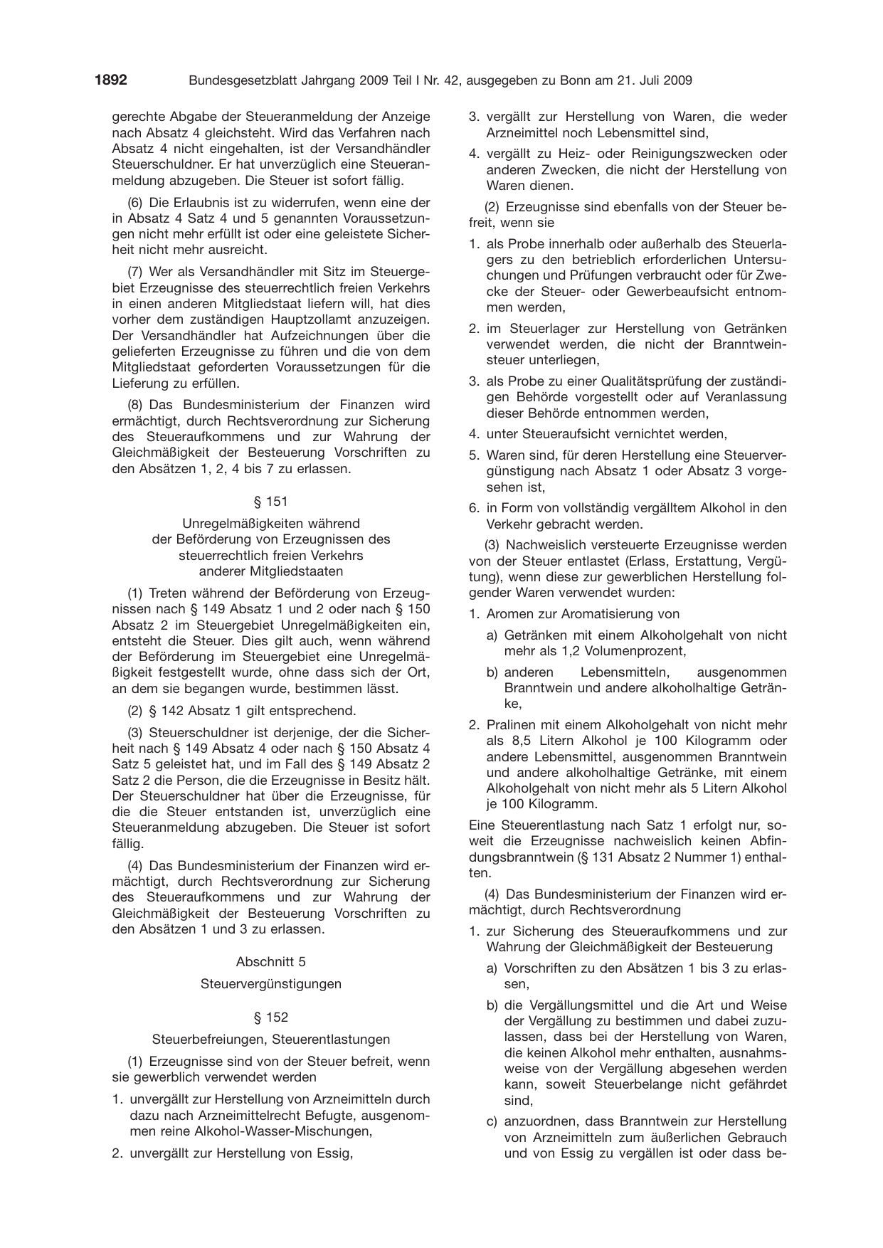 BGBl. 2009, Seite 1892 — Originalseite als Abbildung