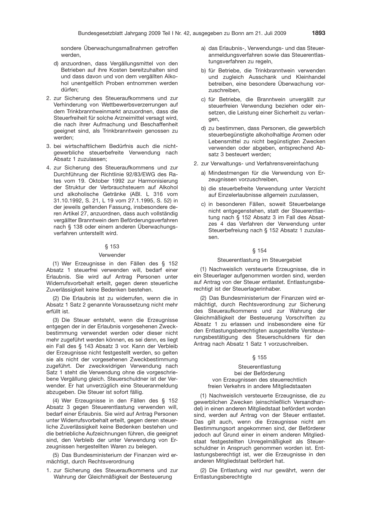 BGBl. 2009, Seite 1893 — Originalseite als Abbildung