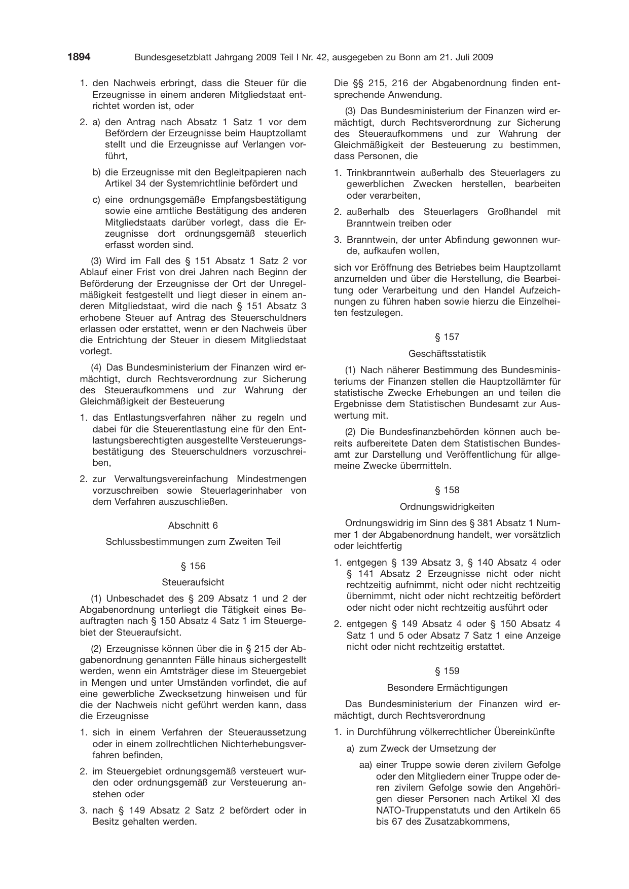 BGBl. 2009, Seite 1894 — Originalseite als Abbildung