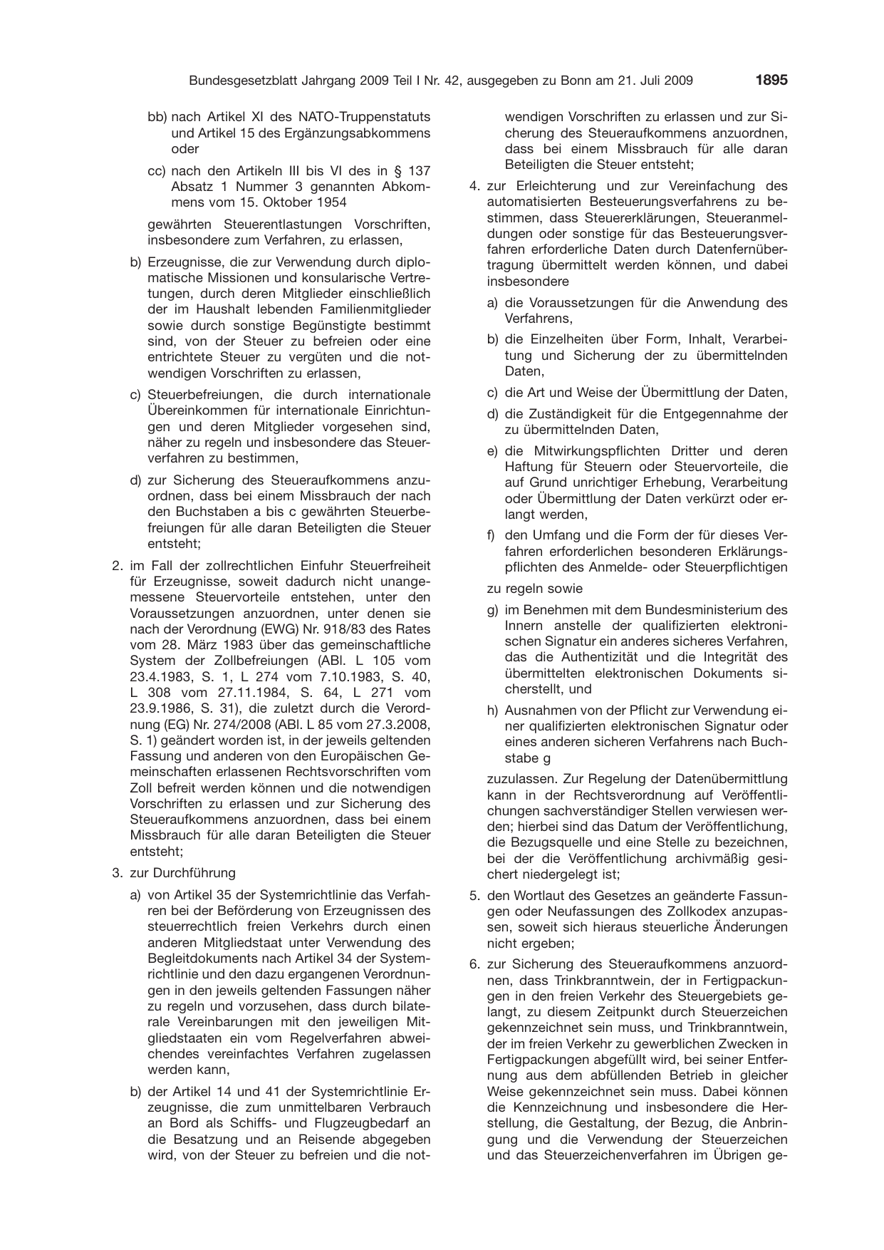 BGBl. 2009, Seite 1895 — Originalseite als Abbildung