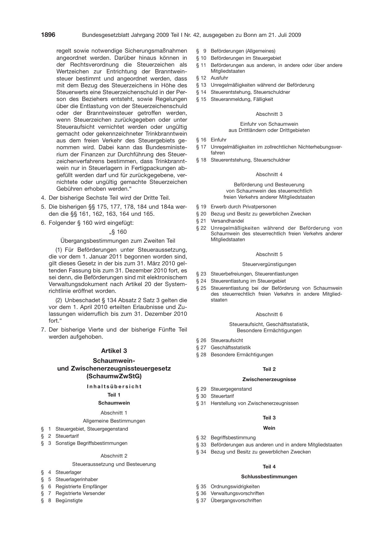 BGBl. 2009, Seite 1896 — Originalseite als Abbildung