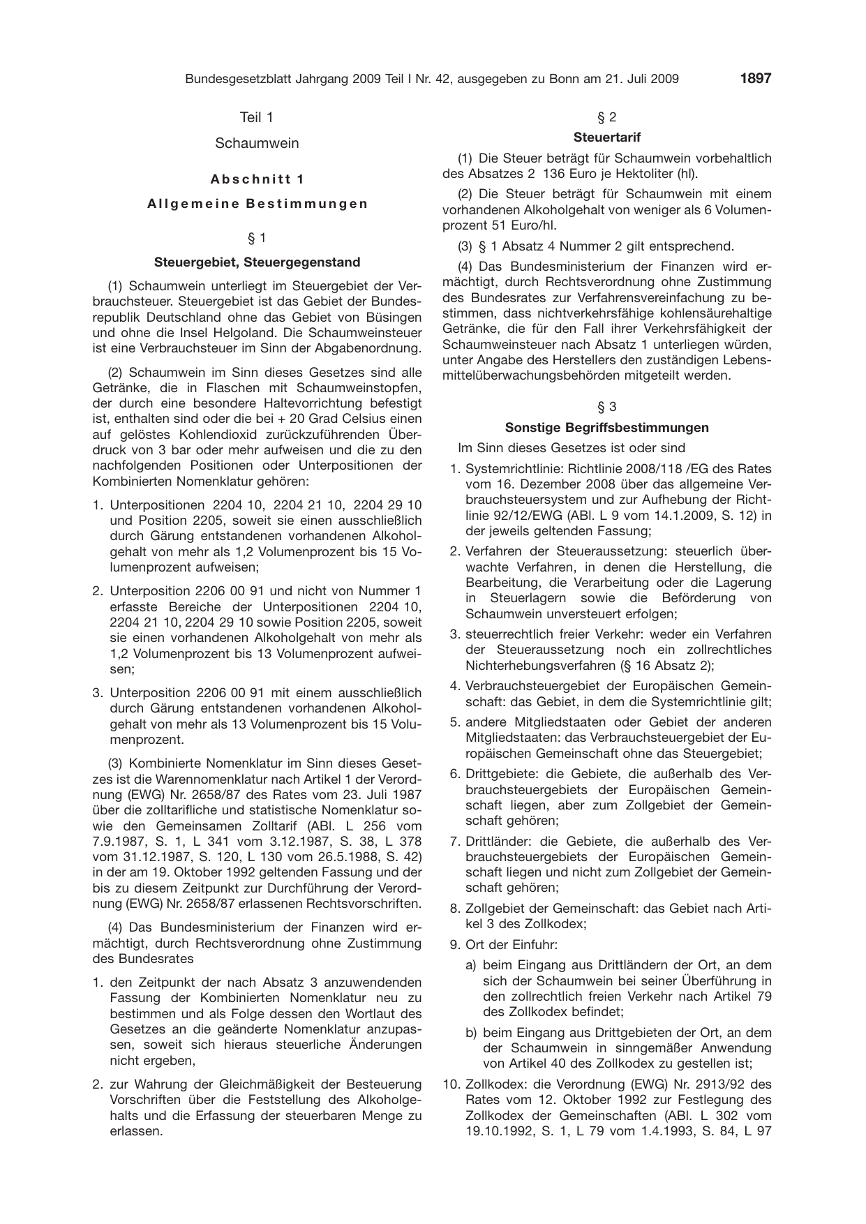 BGBl. 2009, Seite 1897 — Originalseite als Abbildung