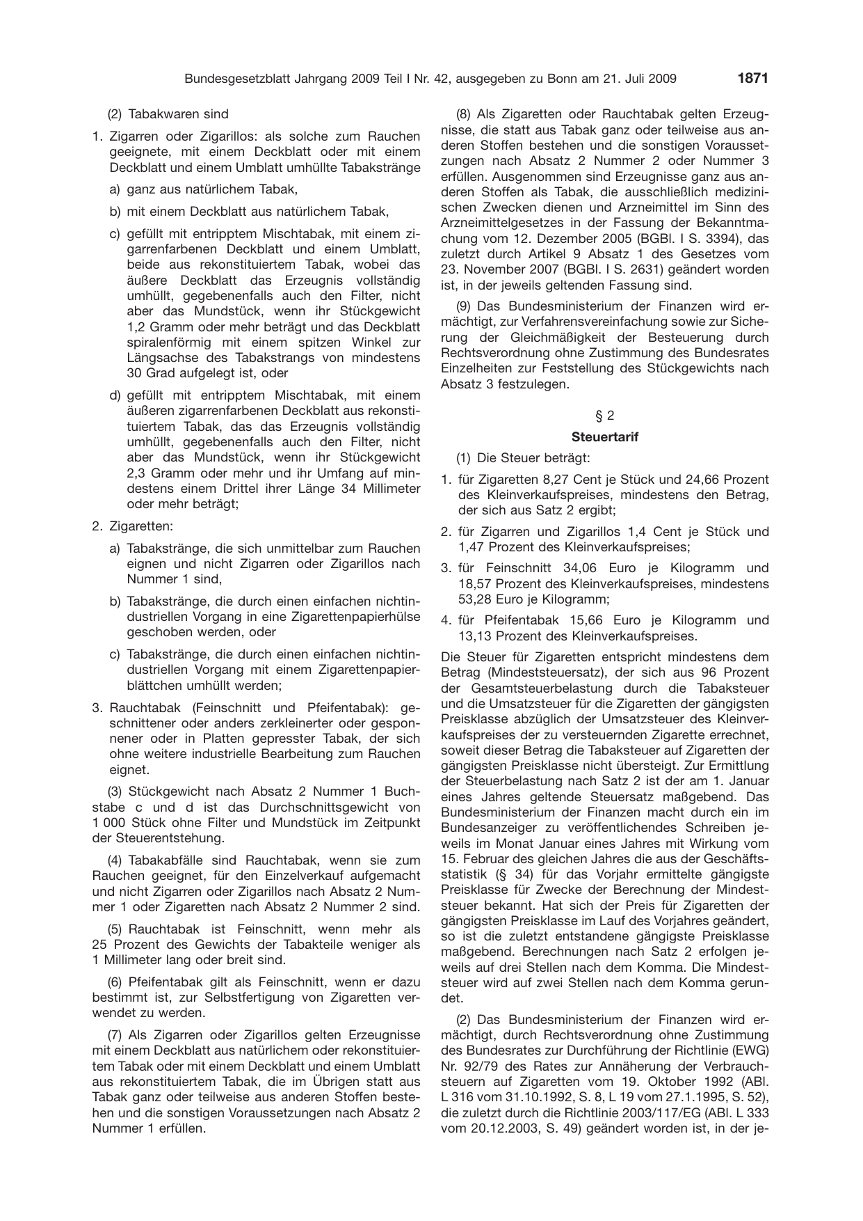 BGBl. 2009, Seite 1871 — Originalseite als Abbildung