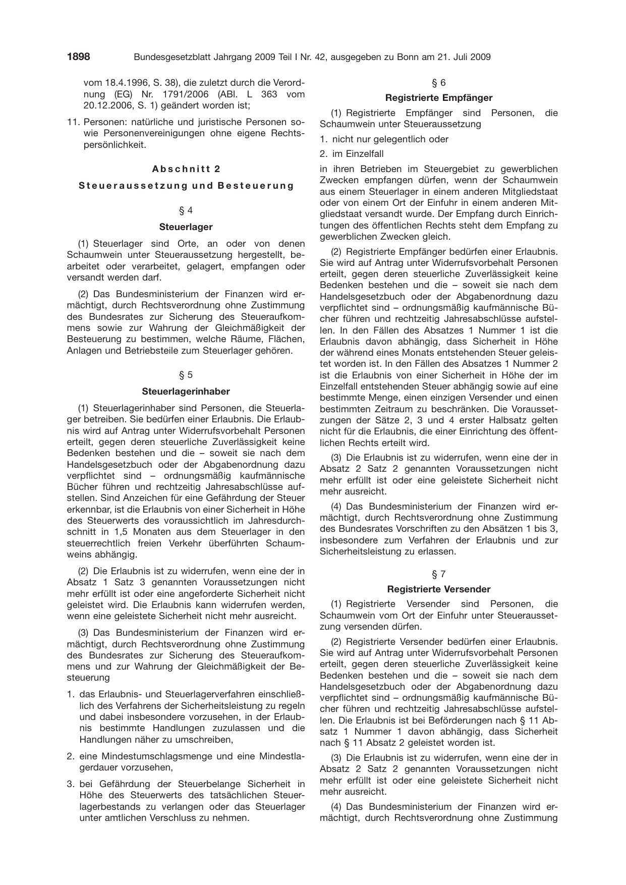 BGBl. 2009, Seite 1898 — Originalseite als Abbildung