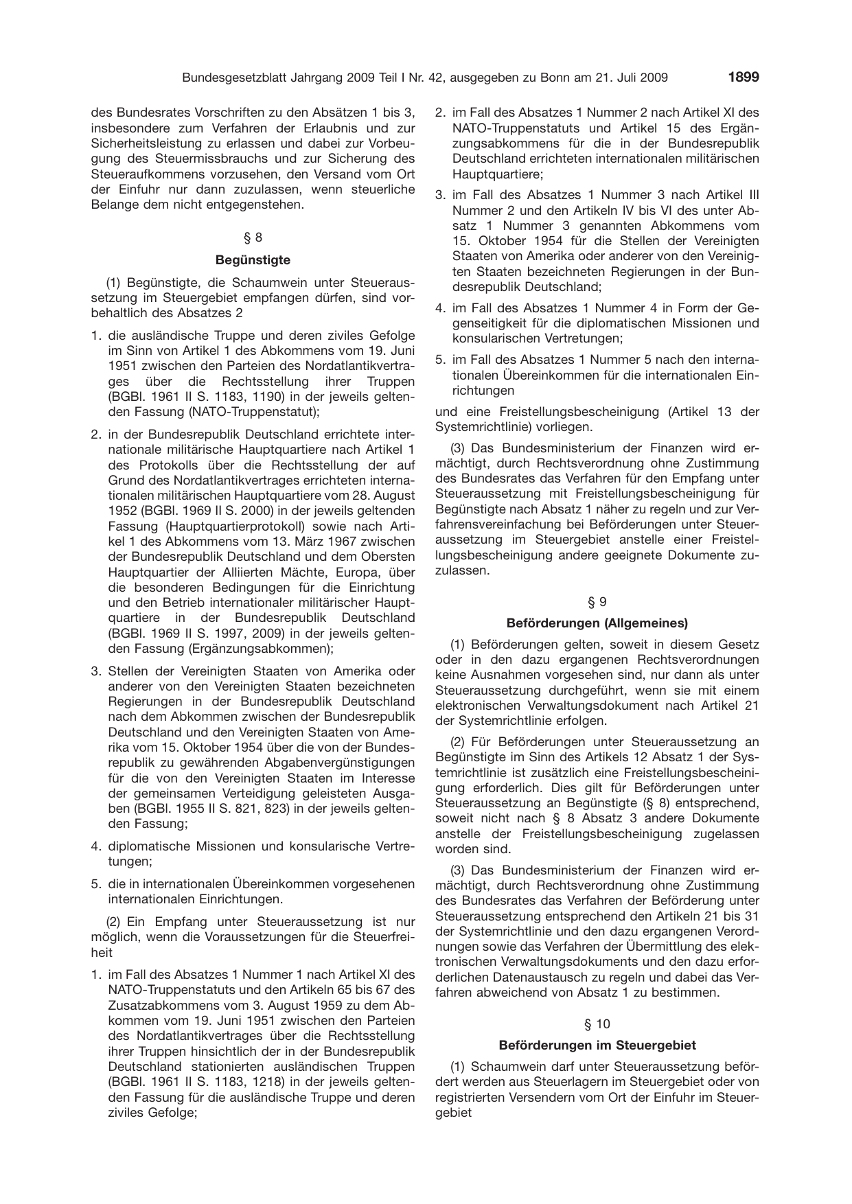 BGBl. 2009, Seite 1899 — Originalseite als Abbildung