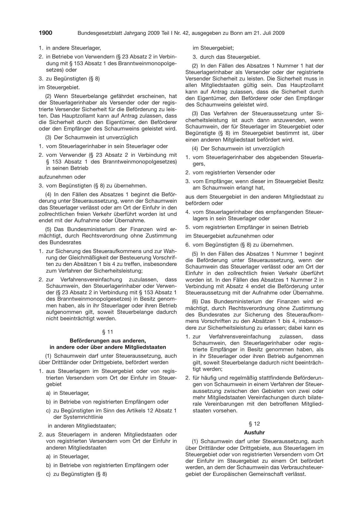 BGBl. 2009, Seite 1900 — Originalseite als Abbildung