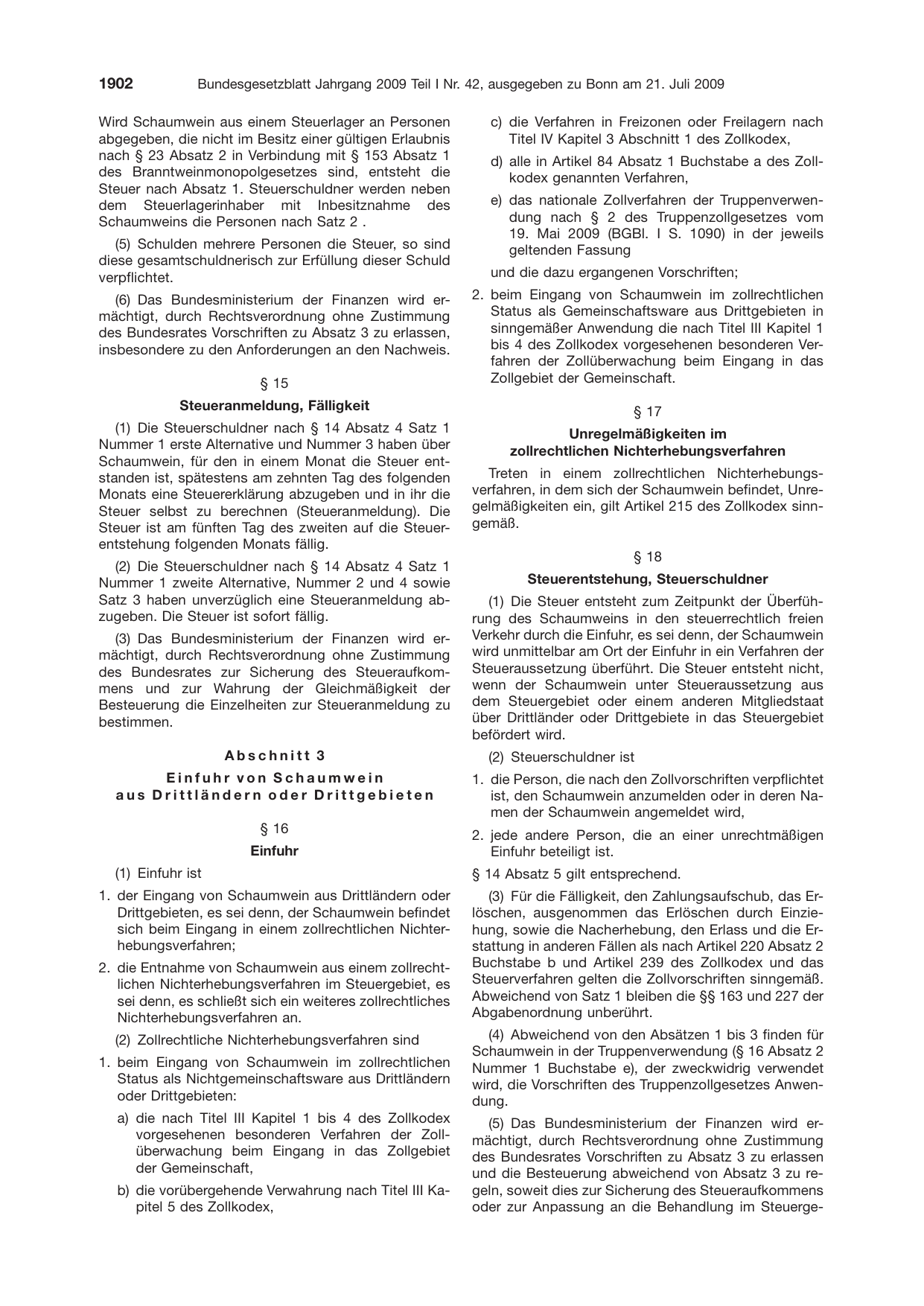 BGBl. 2009, Seite 1902 — Originalseite als Abbildung