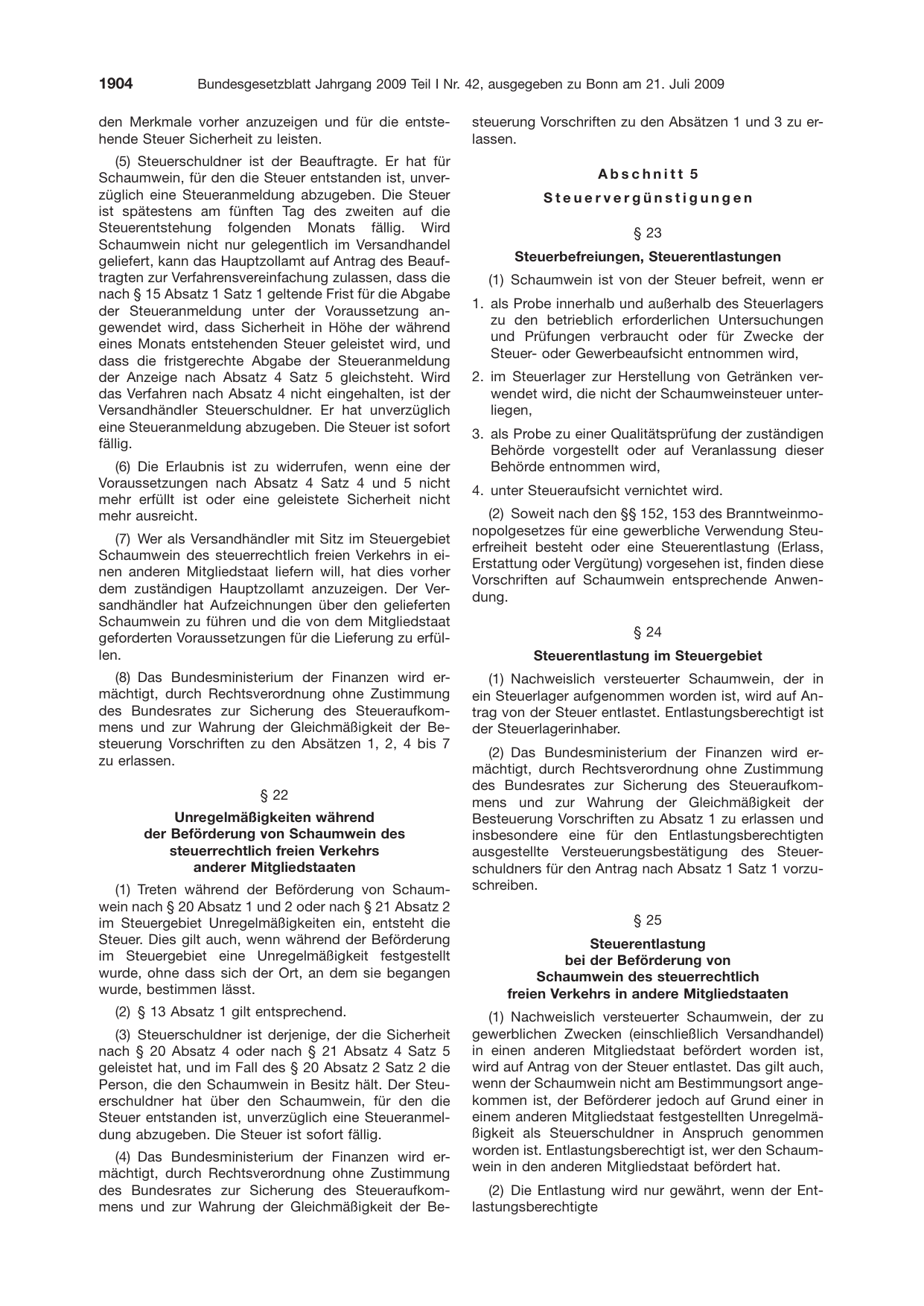 BGBl. 2009, Seite 1904 — Originalseite als Abbildung