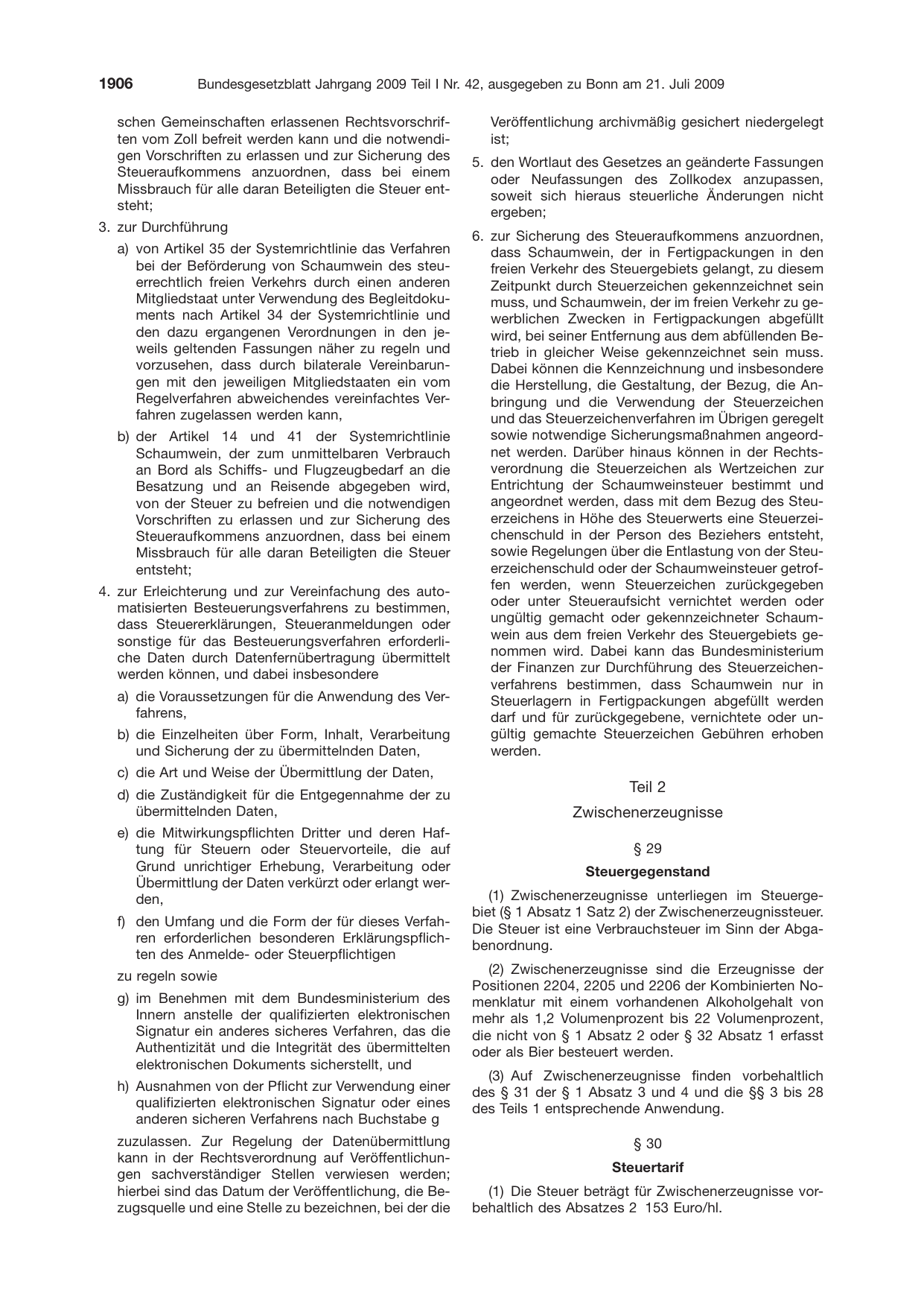 BGBl. 2009, Seite 1906 — Originalseite als Abbildung