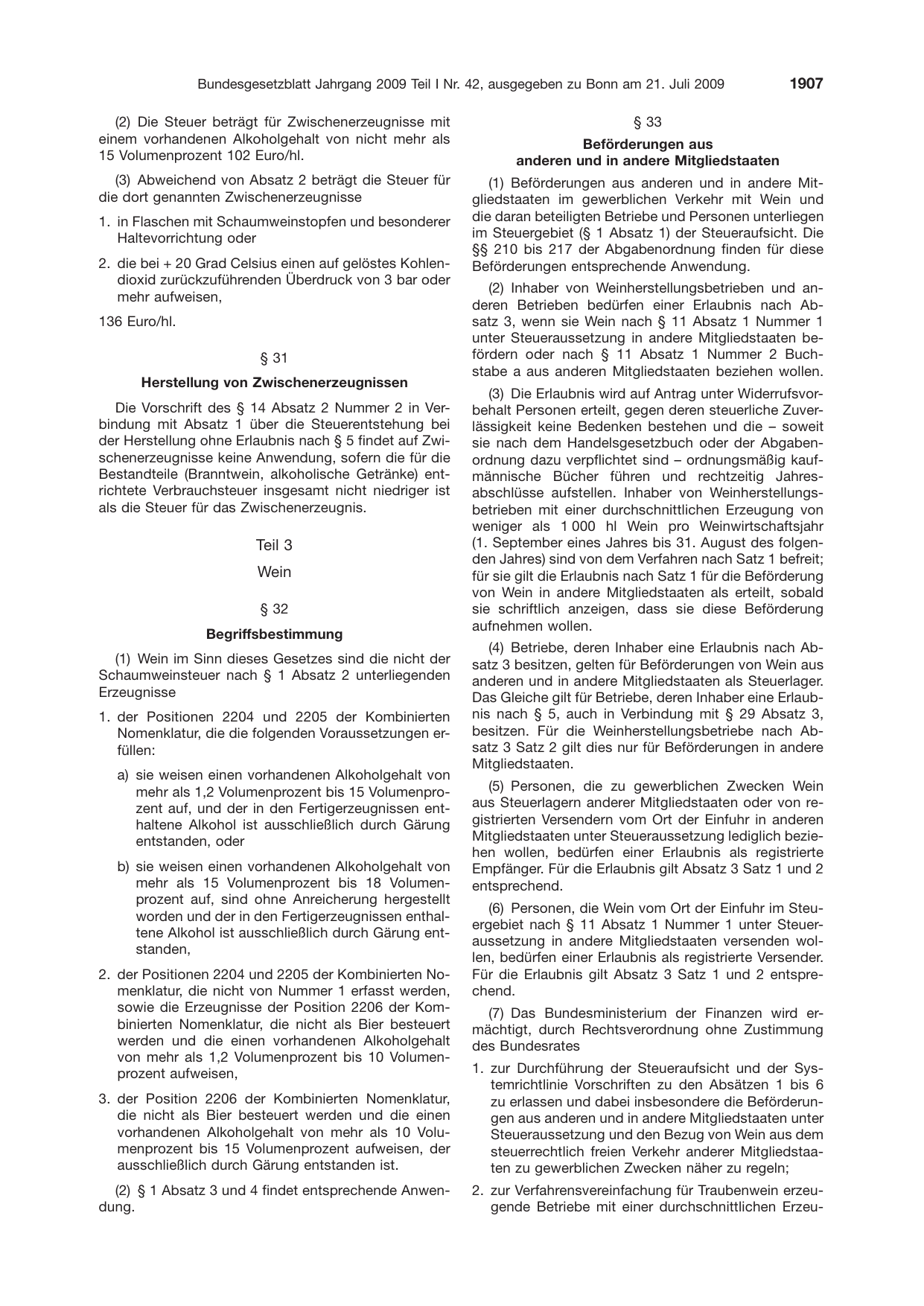 BGBl. 2009, Seite 1907 — Originalseite als Abbildung