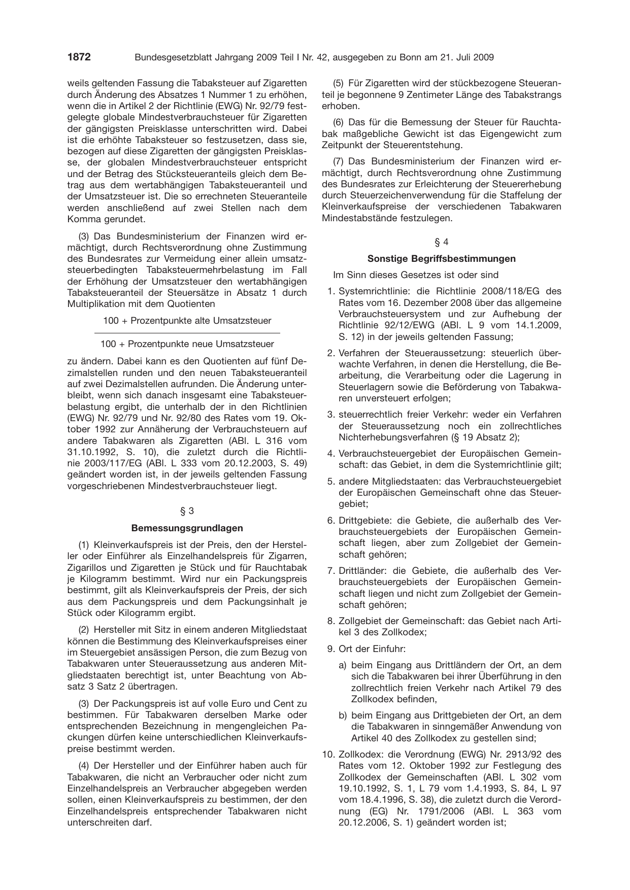 BGBl. 2009, Seite 1872 — Originalseite als Abbildung