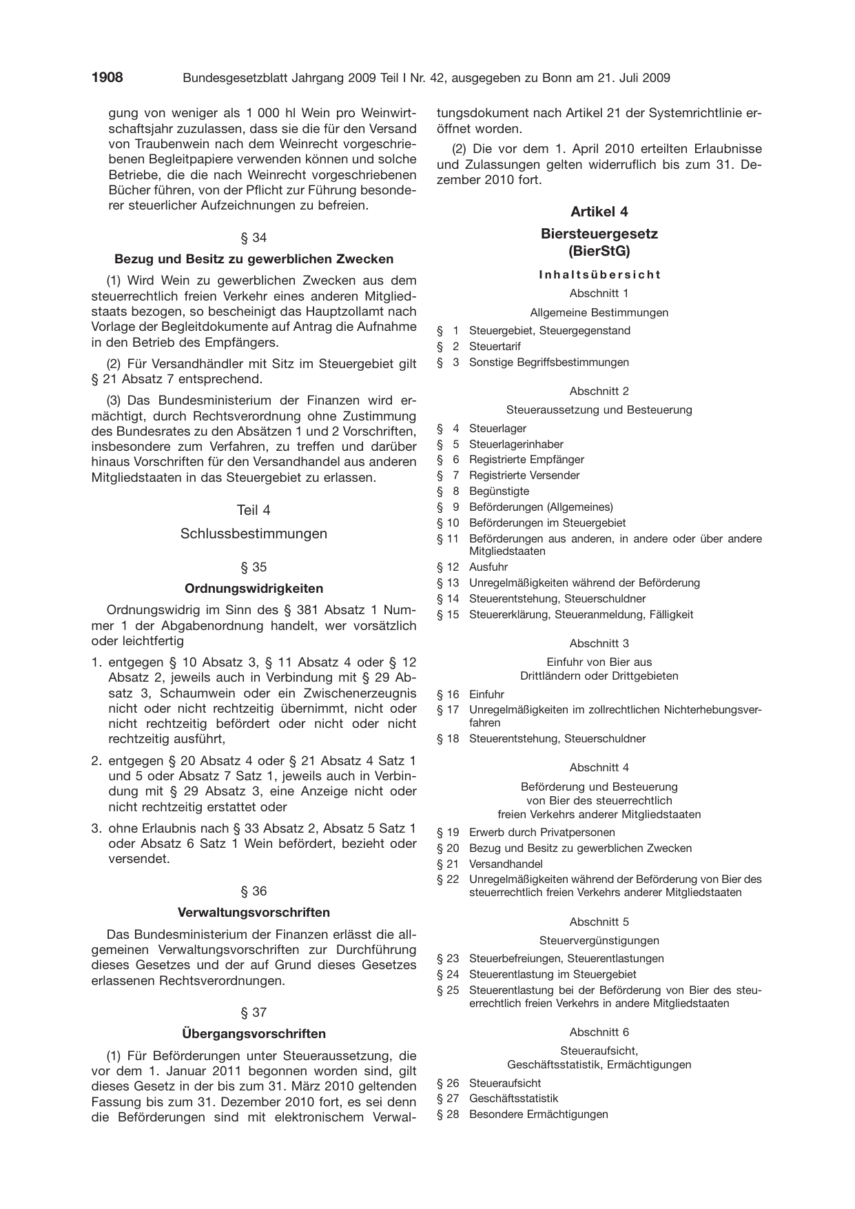 BGBl. 2009, Seite 1908 — Originalseite als Abbildung