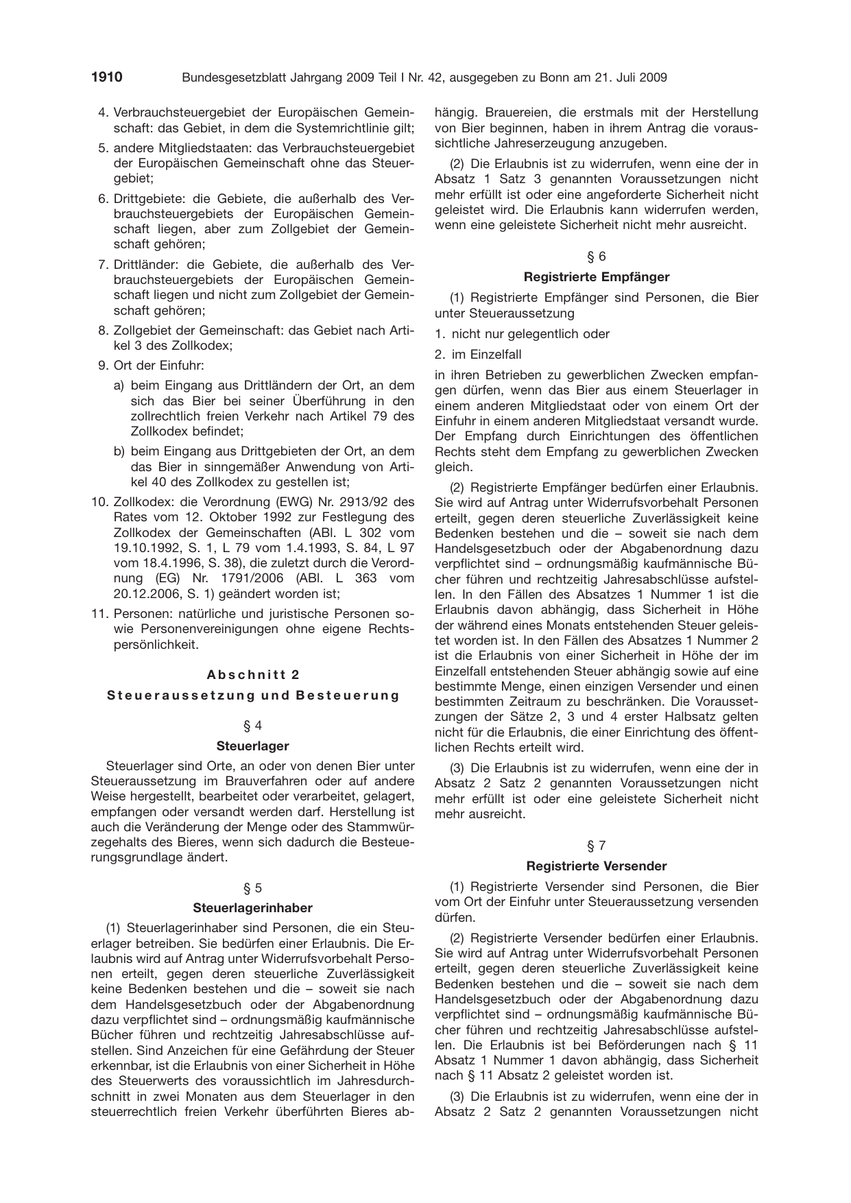 BGBl. 2009, Seite 1910 — Originalseite als Abbildung