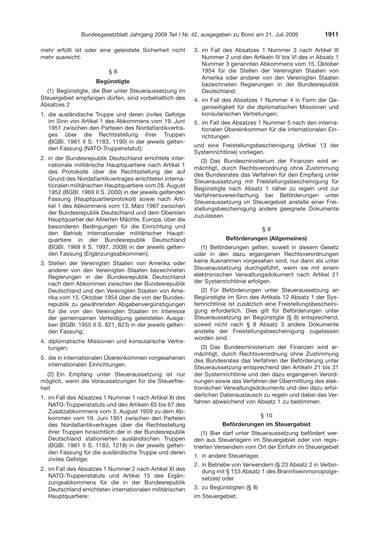 BGBl. 2009, Seite 1911 — Originalseite als Abbildung