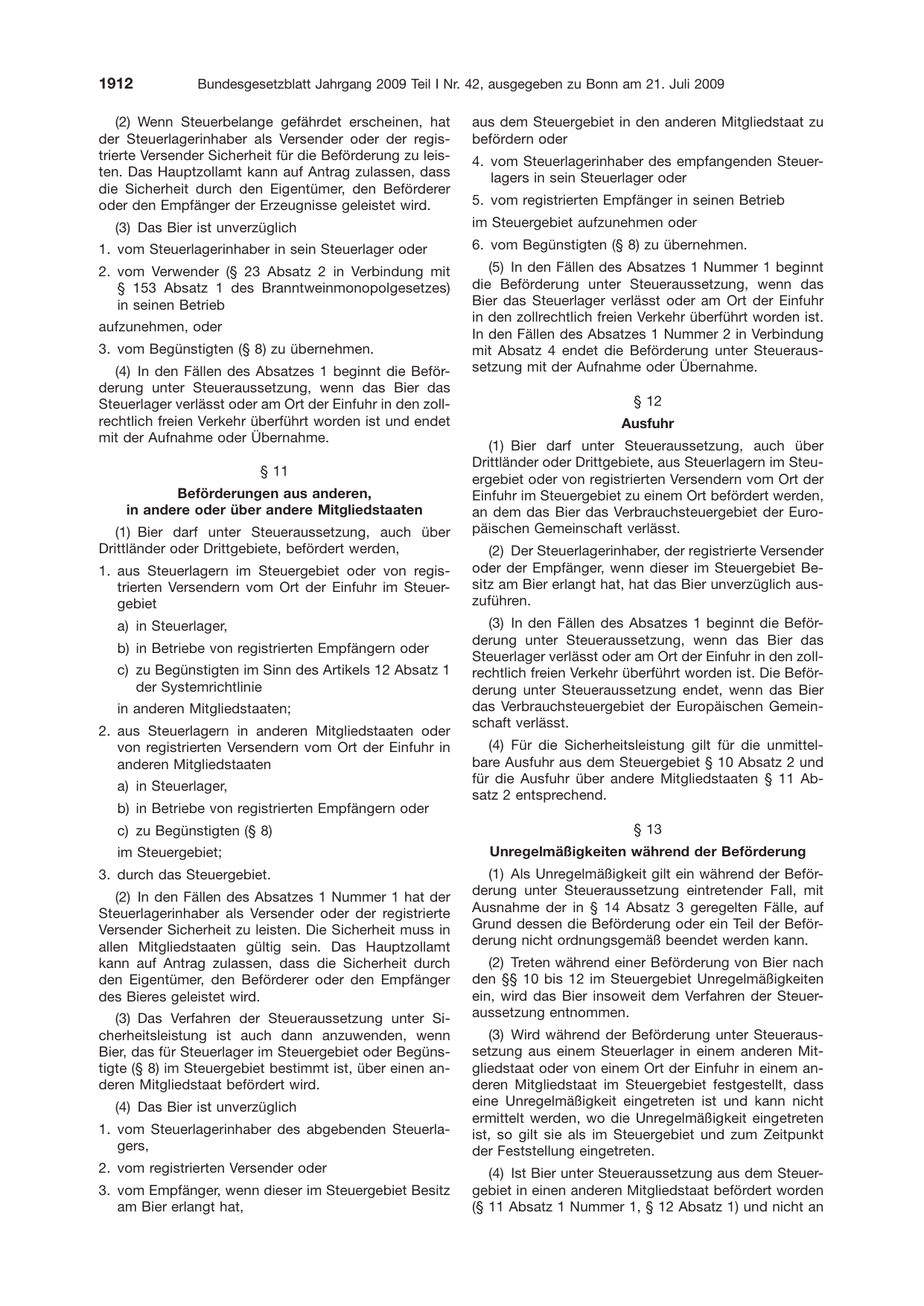 BGBl. 2009, Seite 1912 — Originalseite als Abbildung