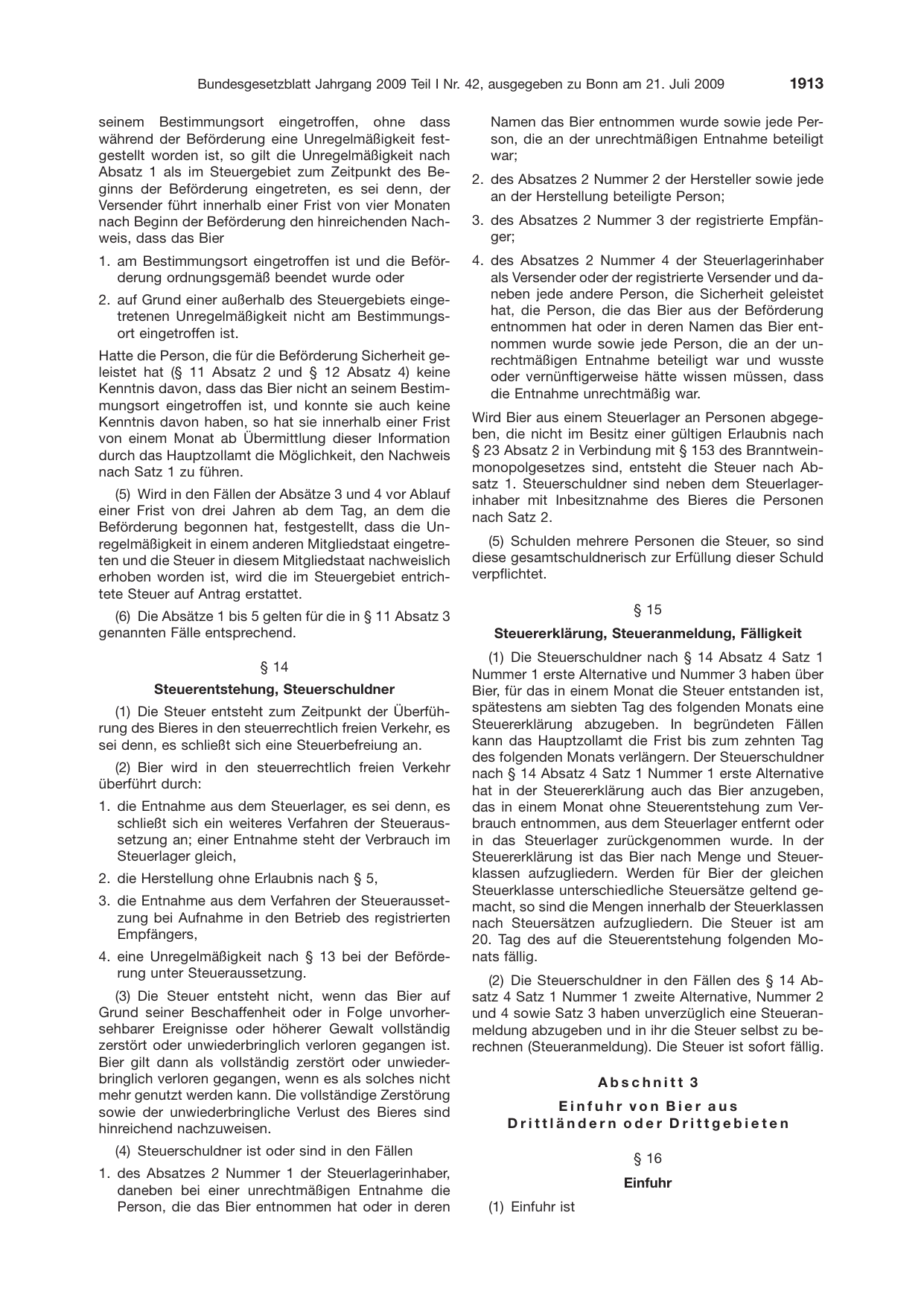BGBl. 2009, Seite 1913 — Originalseite als Abbildung