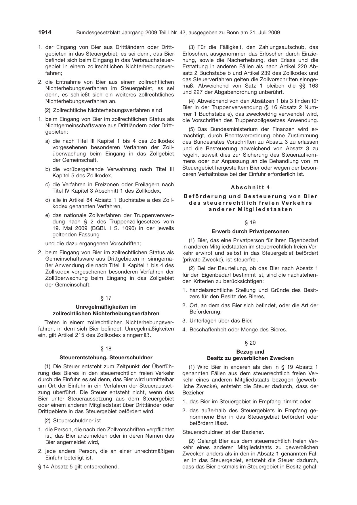 BGBl. 2009, Seite 1914 — Originalseite als Abbildung