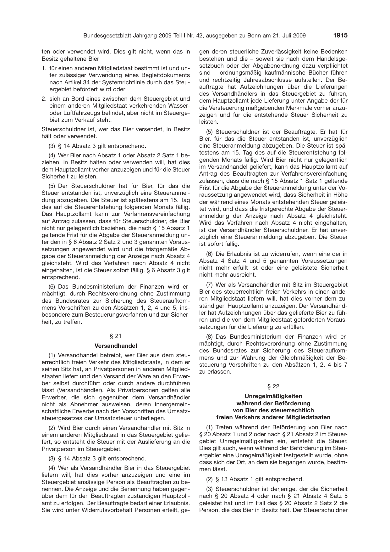 BGBl. 2009, Seite 1915 — Originalseite als Abbildung
