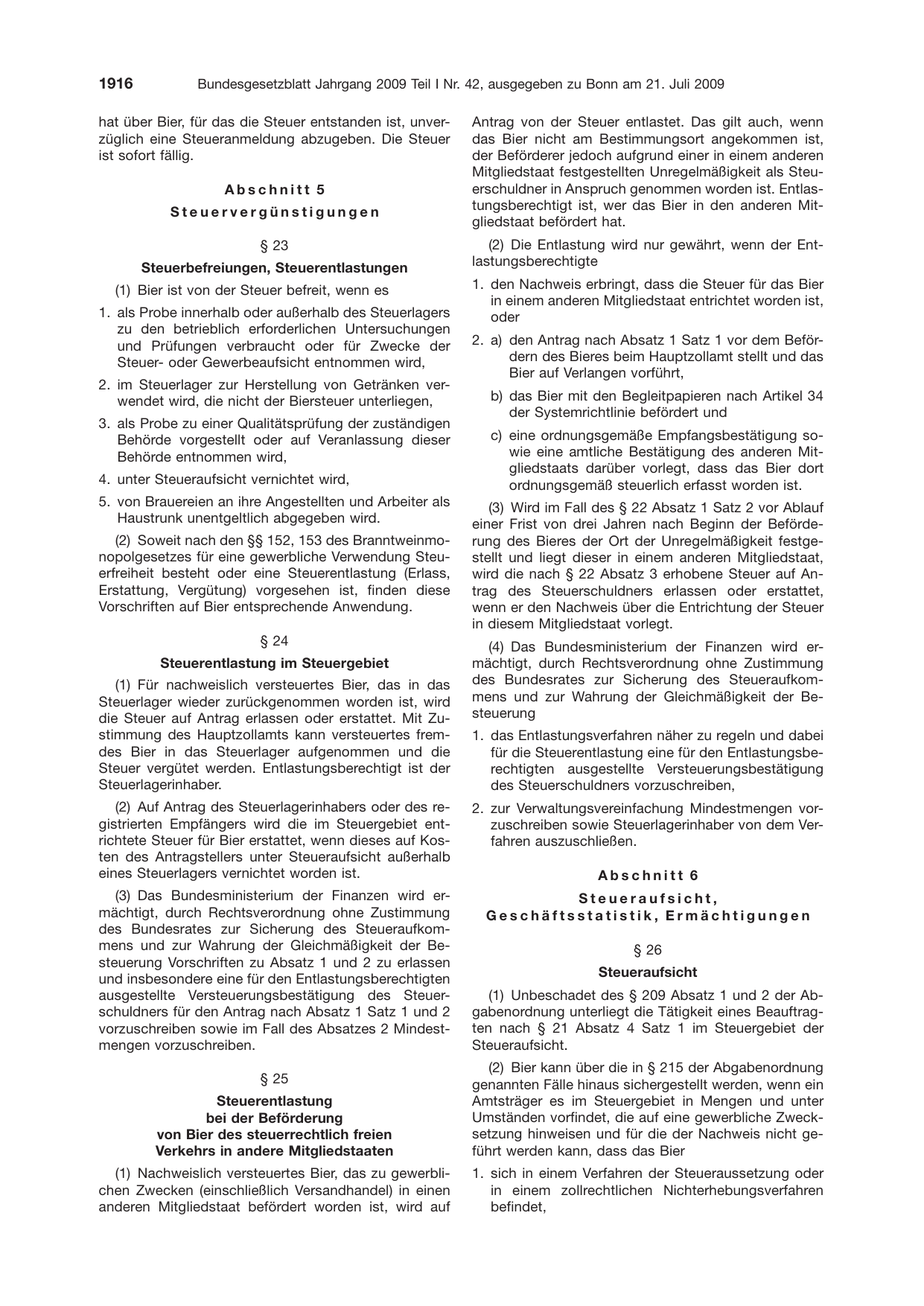 BGBl. 2009, Seite 1916 — Originalseite als Abbildung