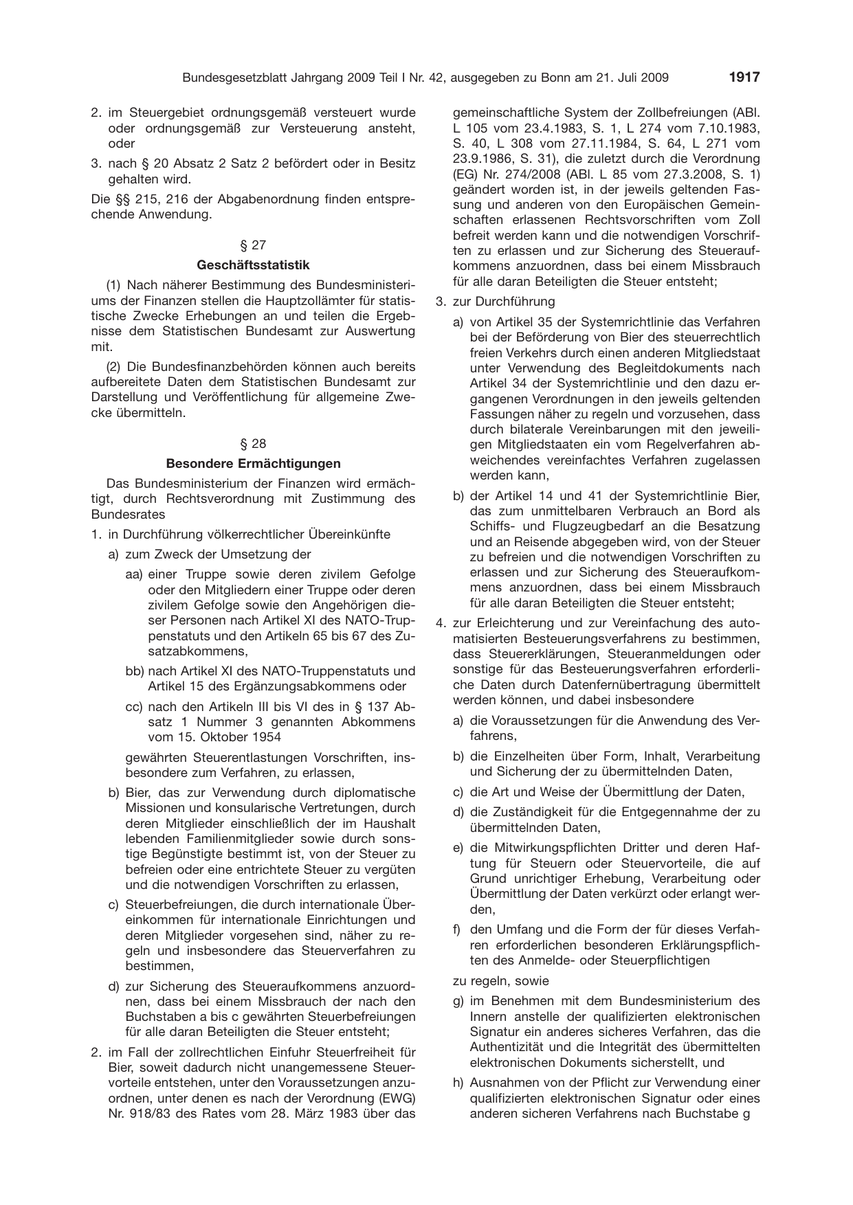 BGBl. 2009, Seite 1917 — Originalseite als Abbildung