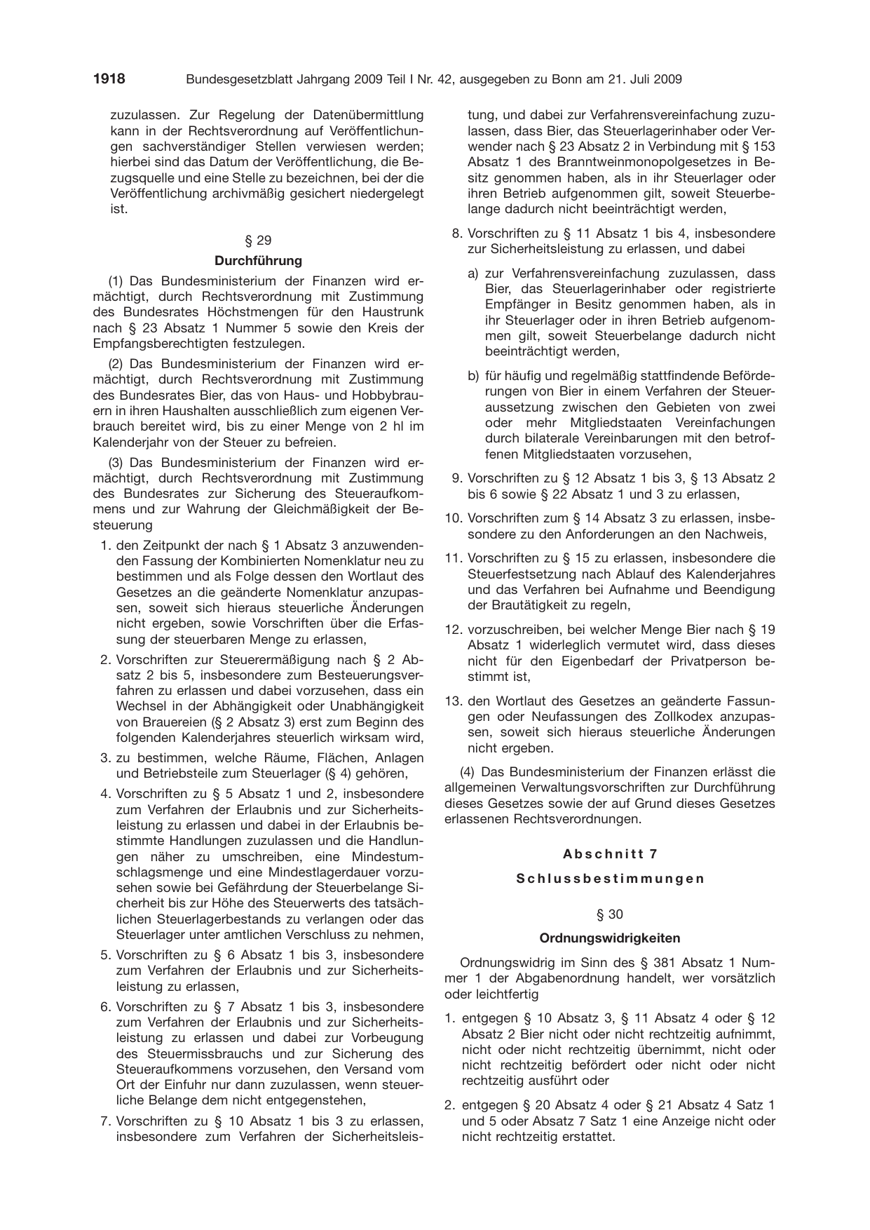 BGBl. 2009, Seite 1918 — Originalseite als Abbildung