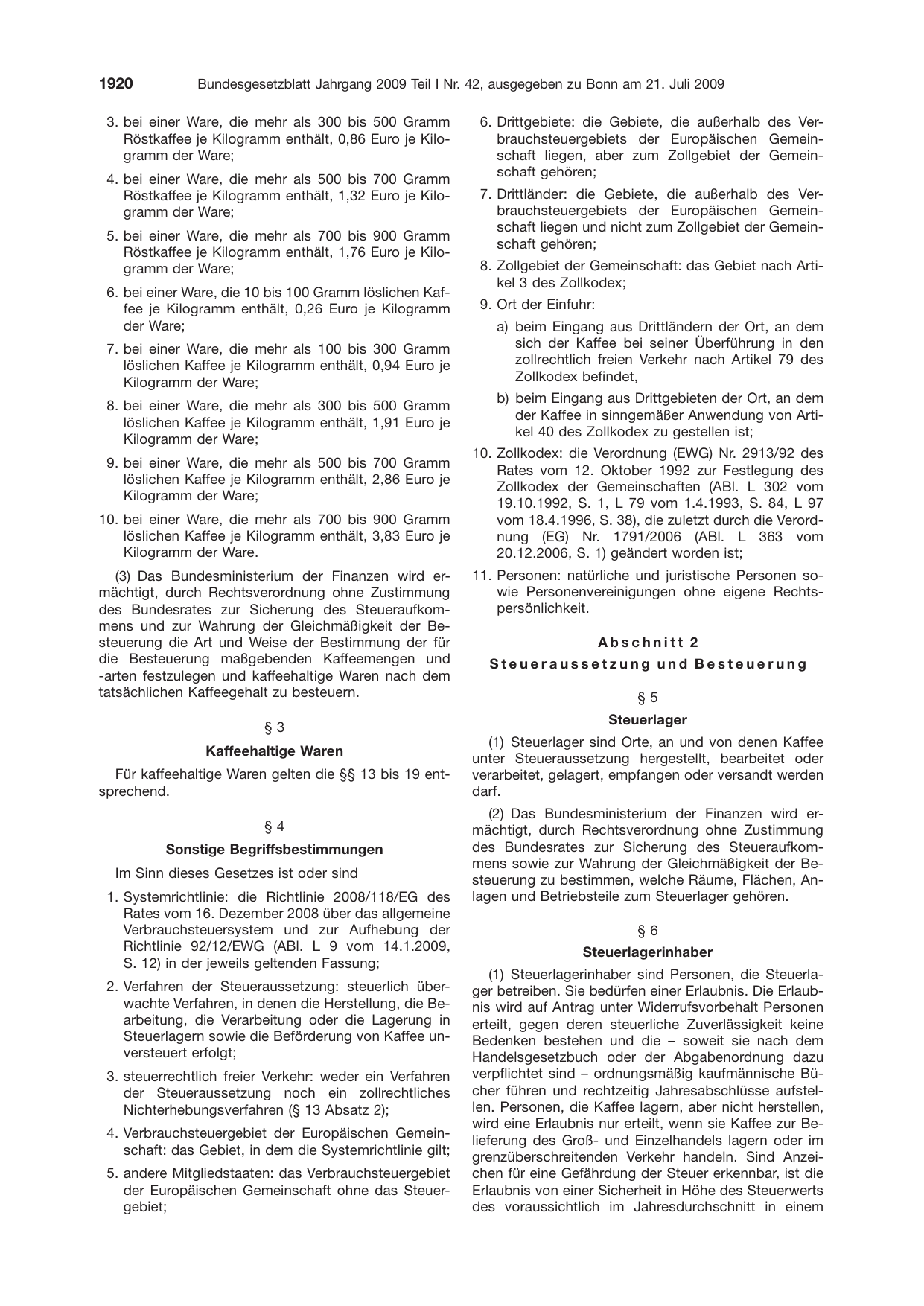 BGBl. 2009, Seite 1920 — Originalseite als Abbildung