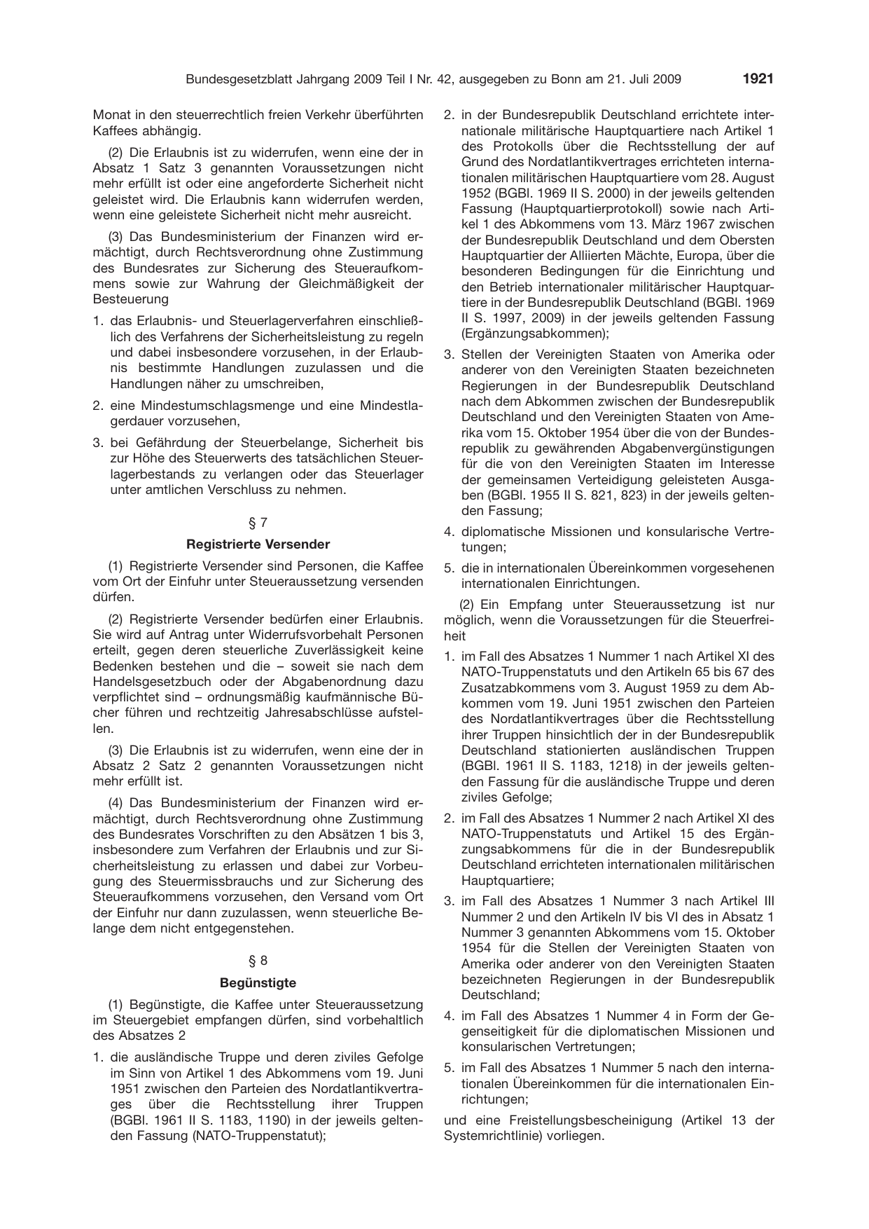 BGBl. 2009, Seite 1921 — Originalseite als Abbildung