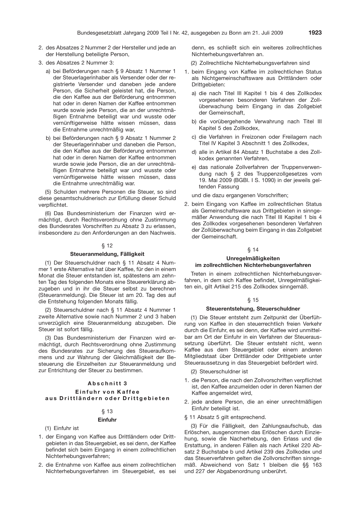 BGBl. 2009, Seite 1923 — Originalseite als Abbildung