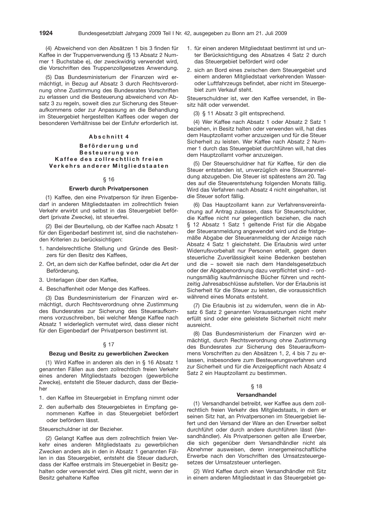 BGBl. 2009, Seite 1924 — Originalseite als Abbildung