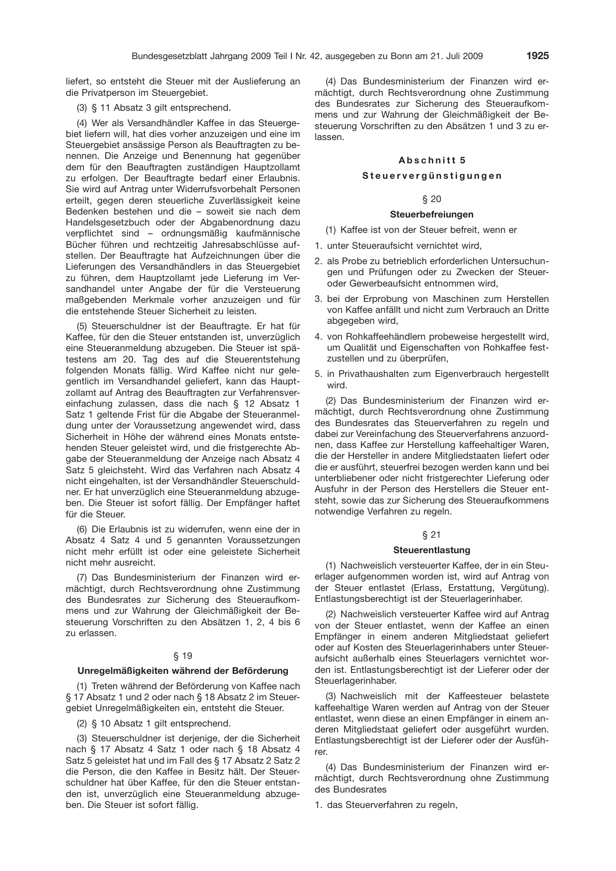 BGBl. 2009, Seite 1925 — Originalseite als Abbildung