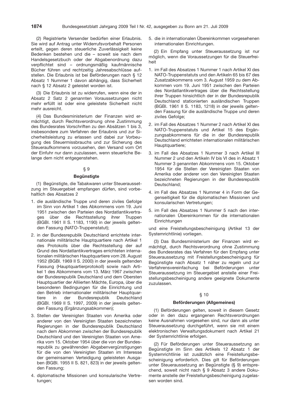 BGBl. 2009, Seite 1874 — Originalseite als Abbildung