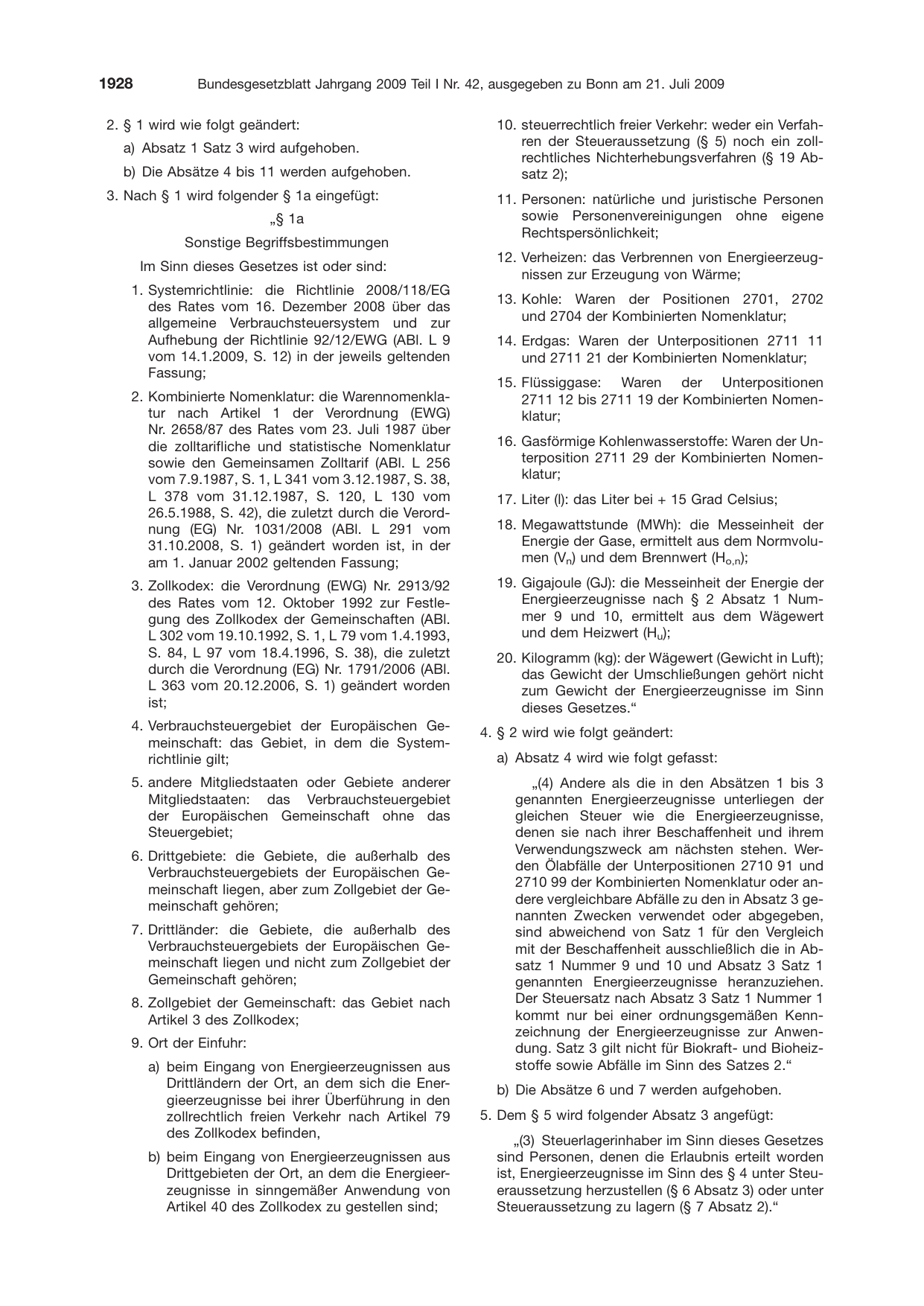 BGBl. 2009, Seite 1928 — Originalseite als Abbildung