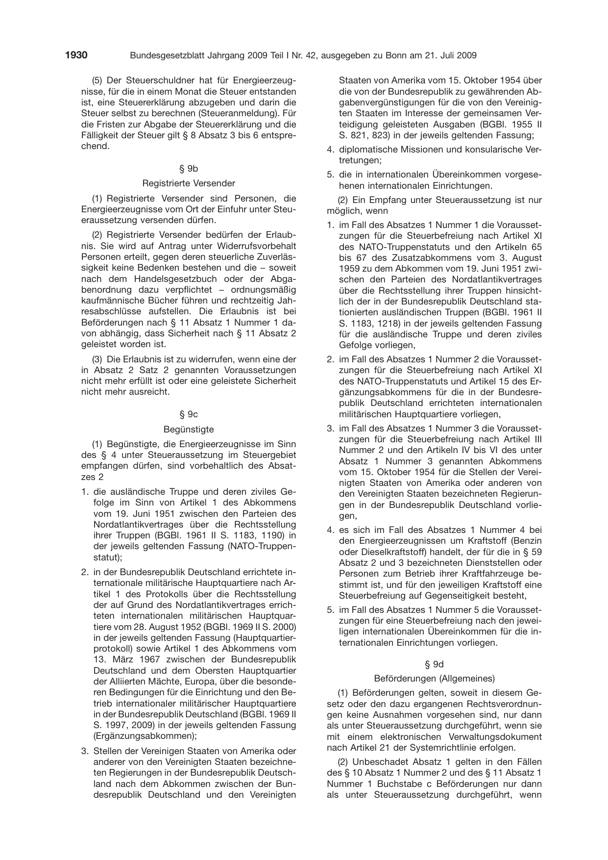 BGBl. 2009, Seite 1930 — Originalseite als Abbildung