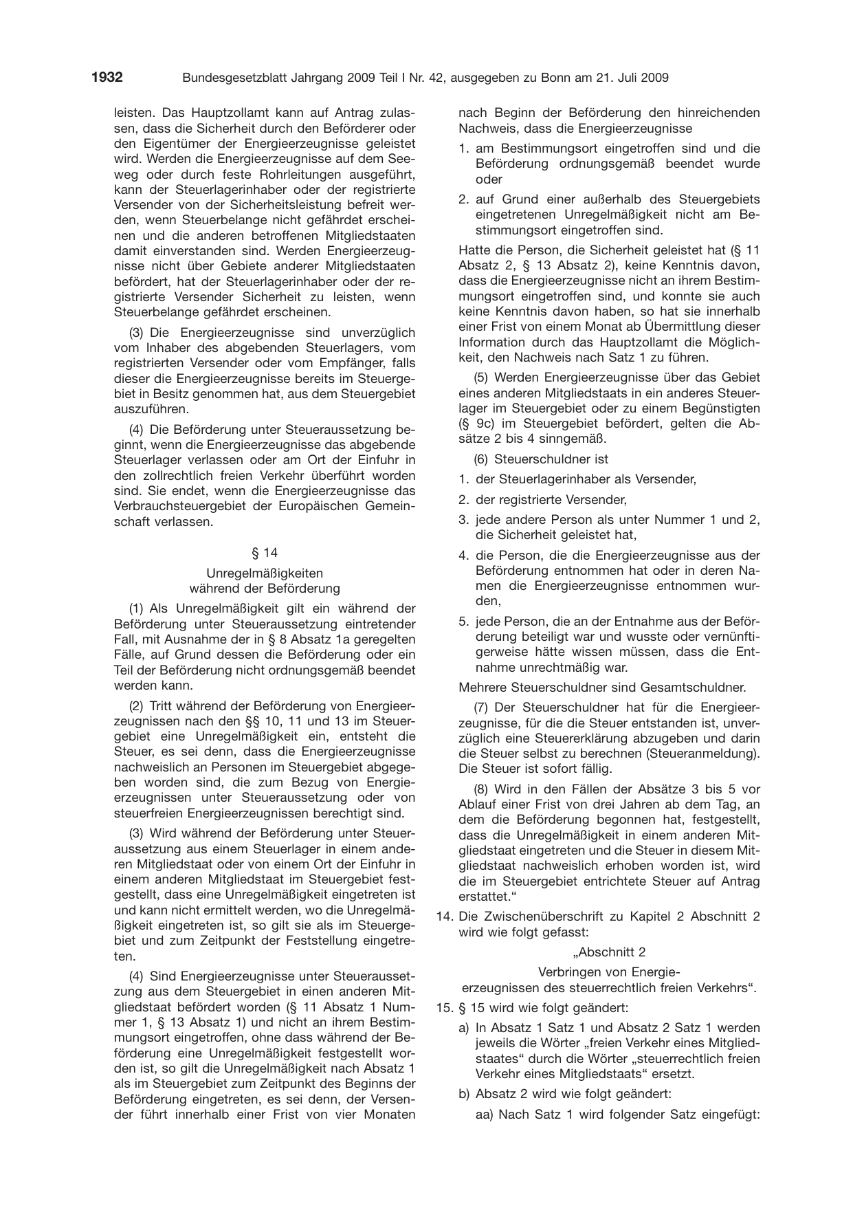 BGBl. 2009, Seite 1932 — Originalseite als Abbildung
