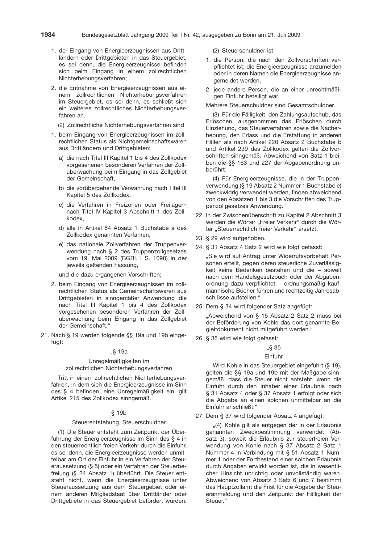 BGBl. 2009, Seite 1934 — Originalseite als Abbildung