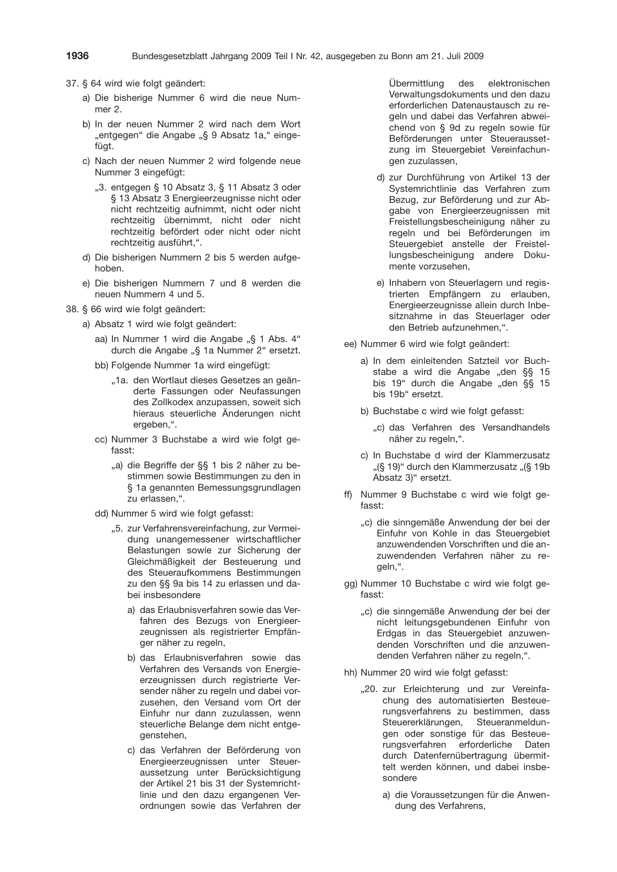 BGBl. 2009, Seite 1936 — Originalseite als Abbildung