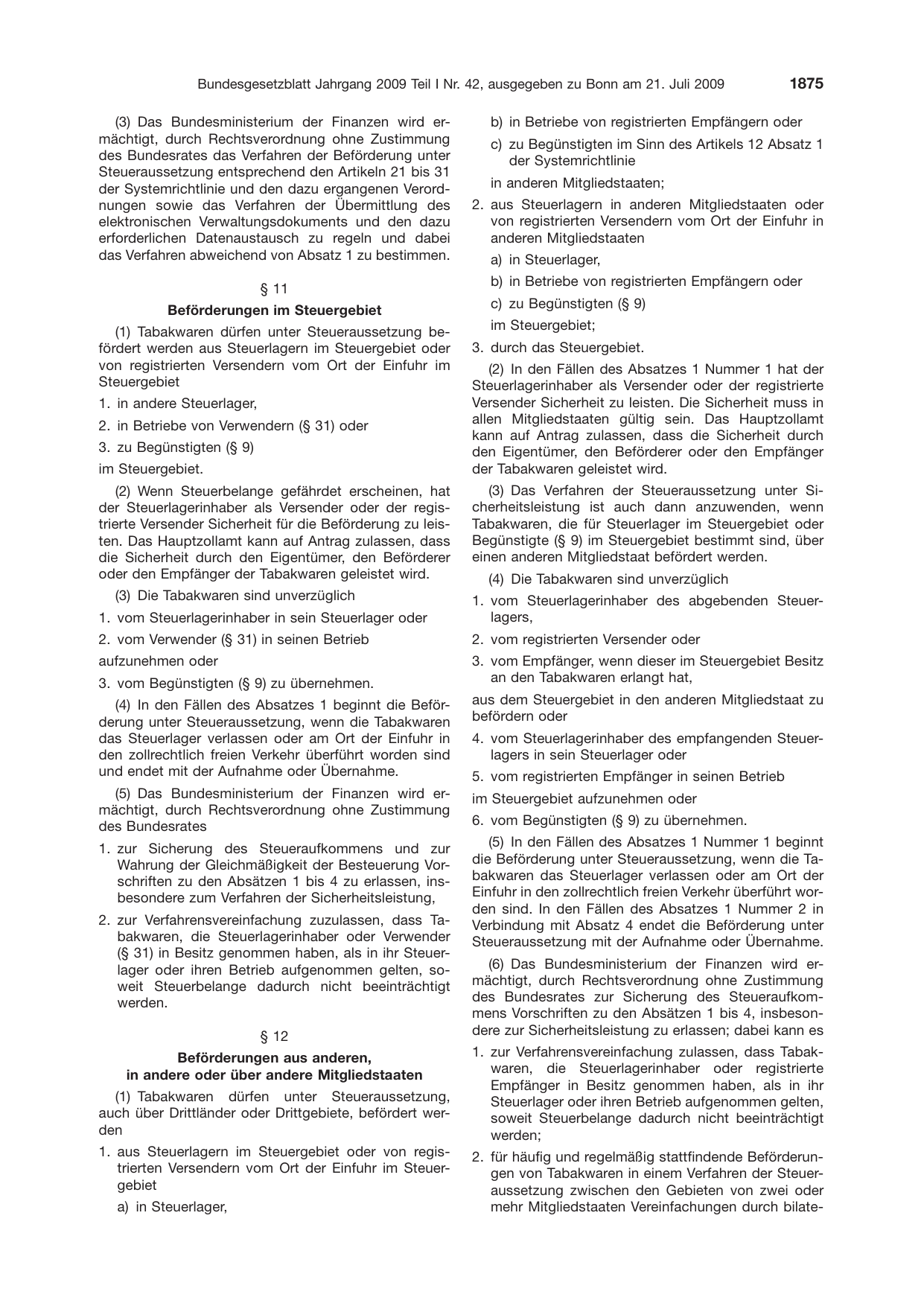 BGBl. 2009, Seite 1875 — Originalseite als Abbildung