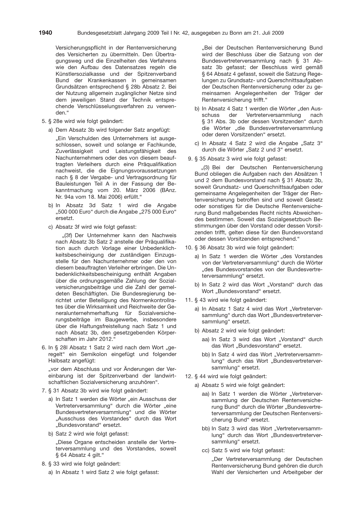 BGBl. 2009, Seite 1940 — Originalseite als Abbildung