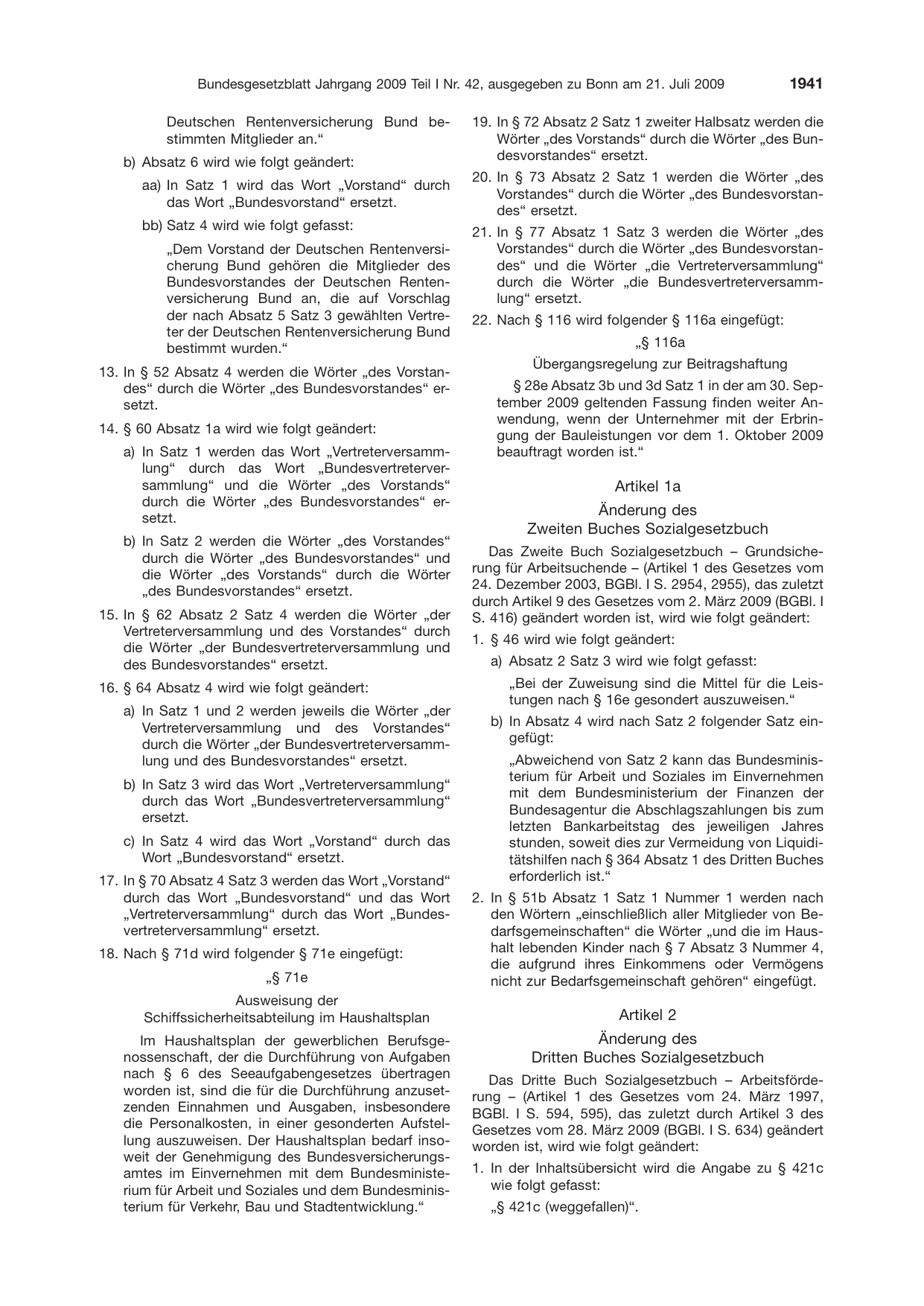 BGBl. 2009, Seite 1941 — Originalseite als Abbildung