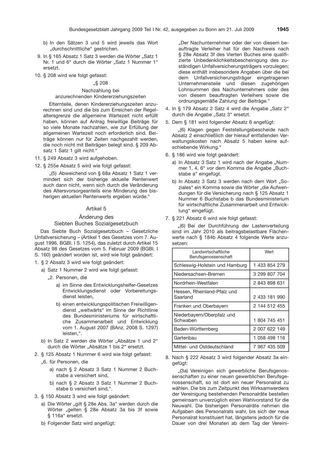 BGBl. 2009, Seite 1945 — Originalseite als Abbildung