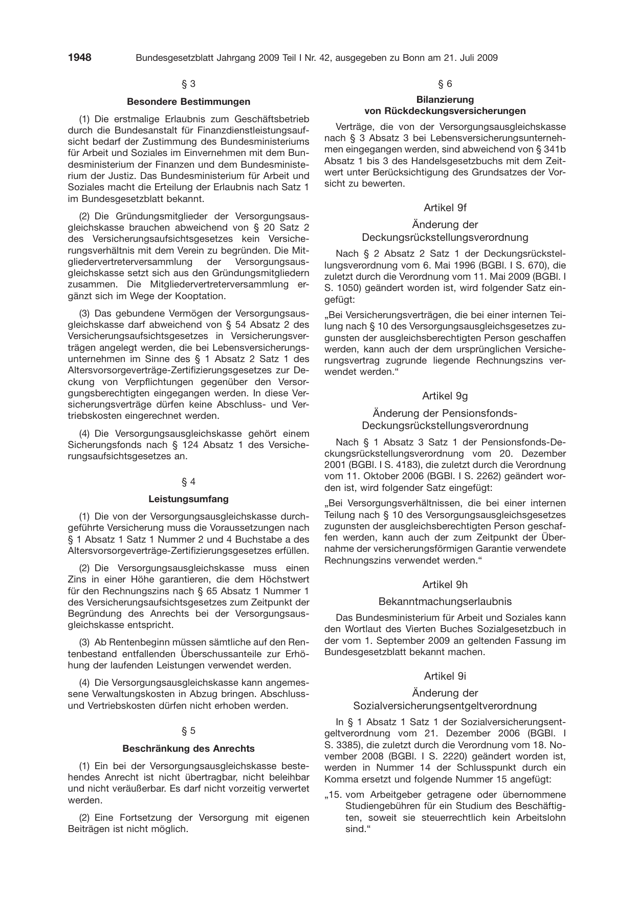 BGBl. 2009, Seite 1948 — Originalseite als Abbildung