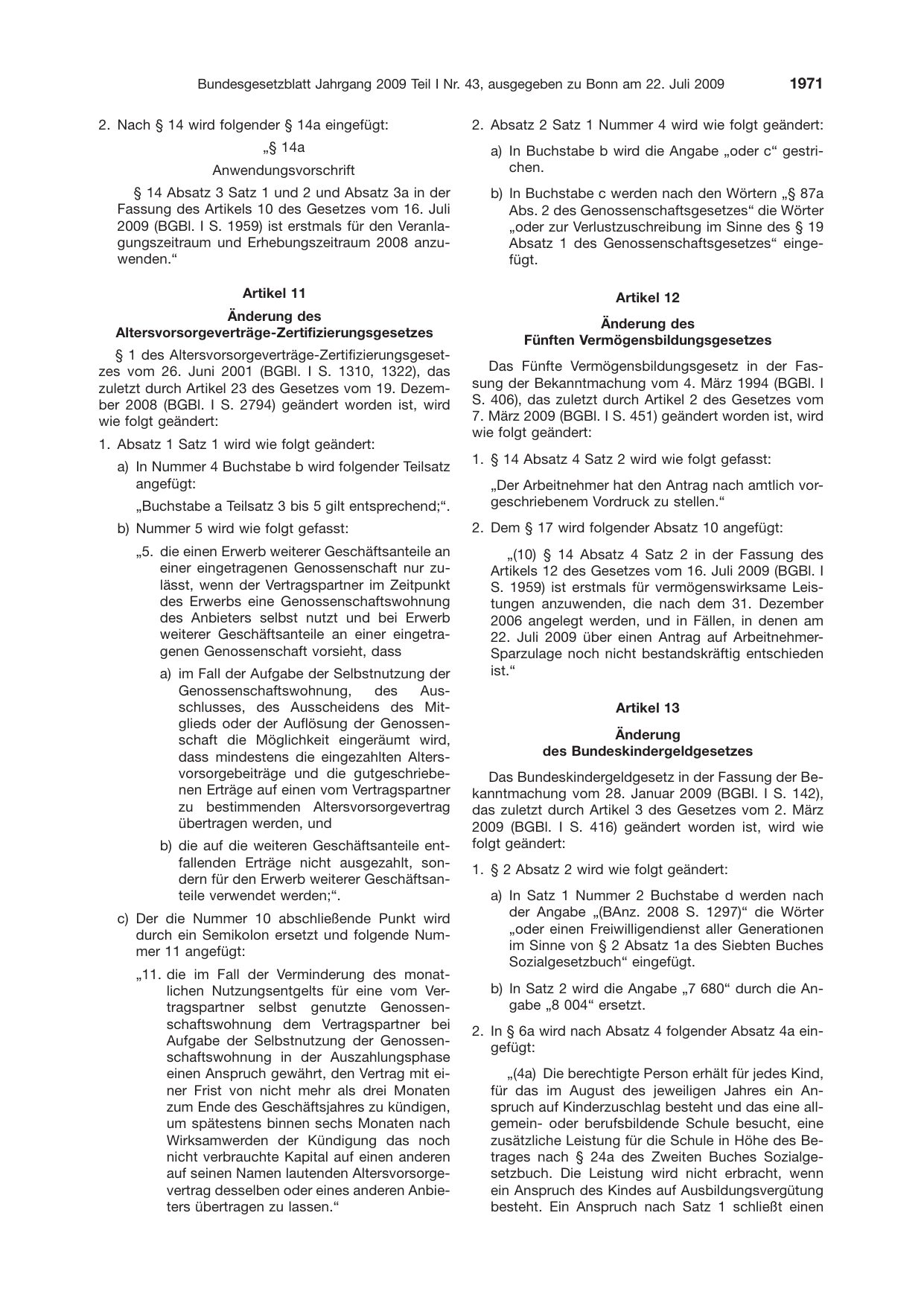 BGBl. 2009, Seite 1971 — Originalseite als Abbildung