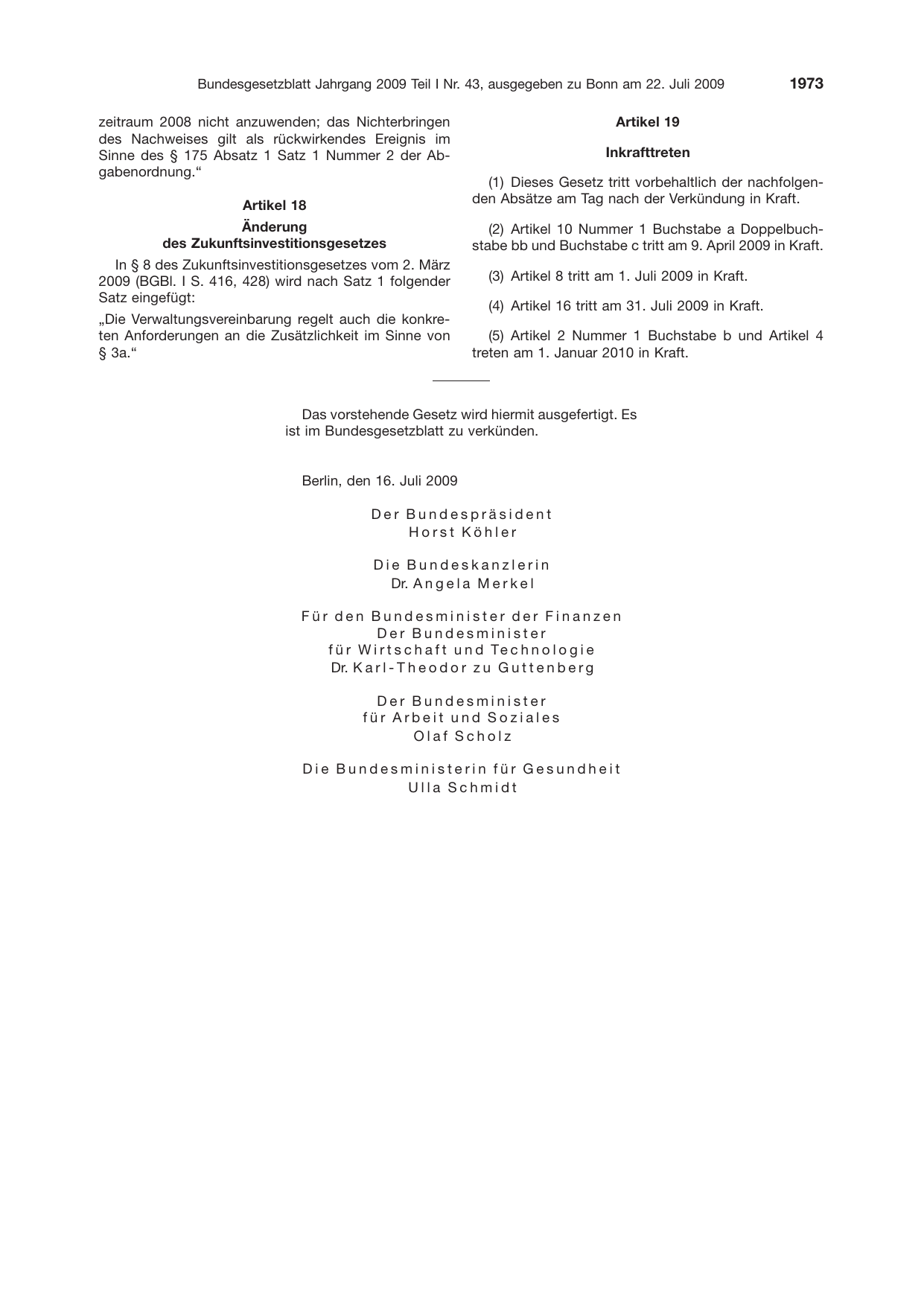 BGBl. 2009, Seite 1973 — Originalseite als Abbildung