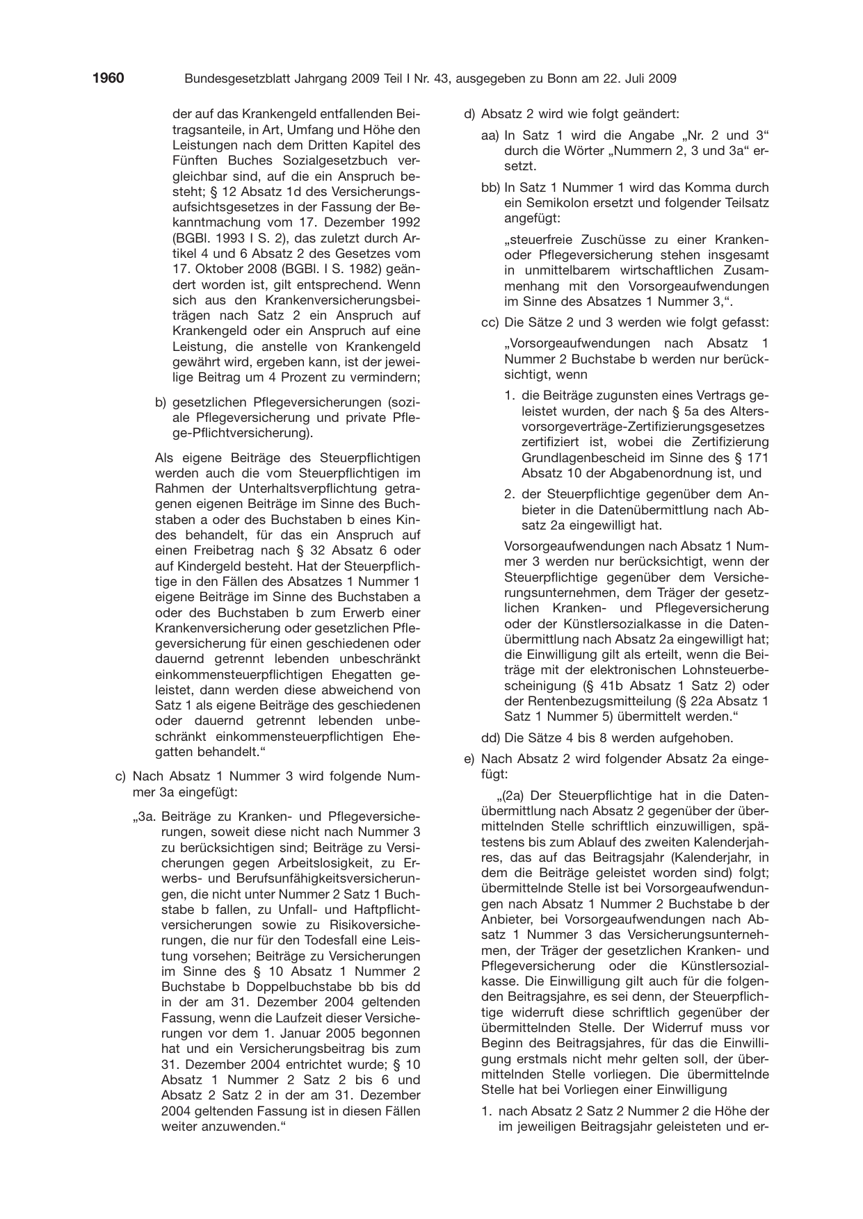BGBl. 2009, Seite 1960 — Originalseite als Abbildung