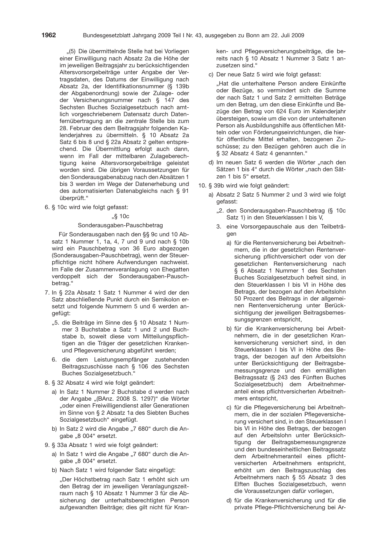 BGBl. 2009, Seite 1962 — Originalseite als Abbildung