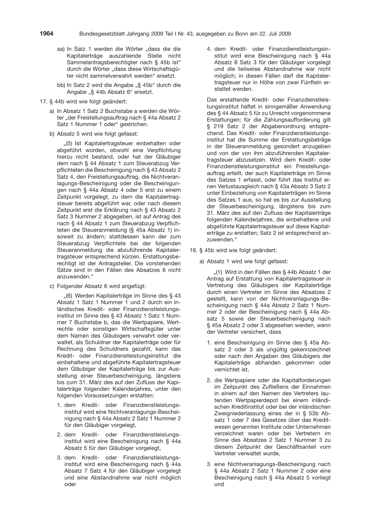 BGBl. 2009, Seite 1964 — Originalseite als Abbildung