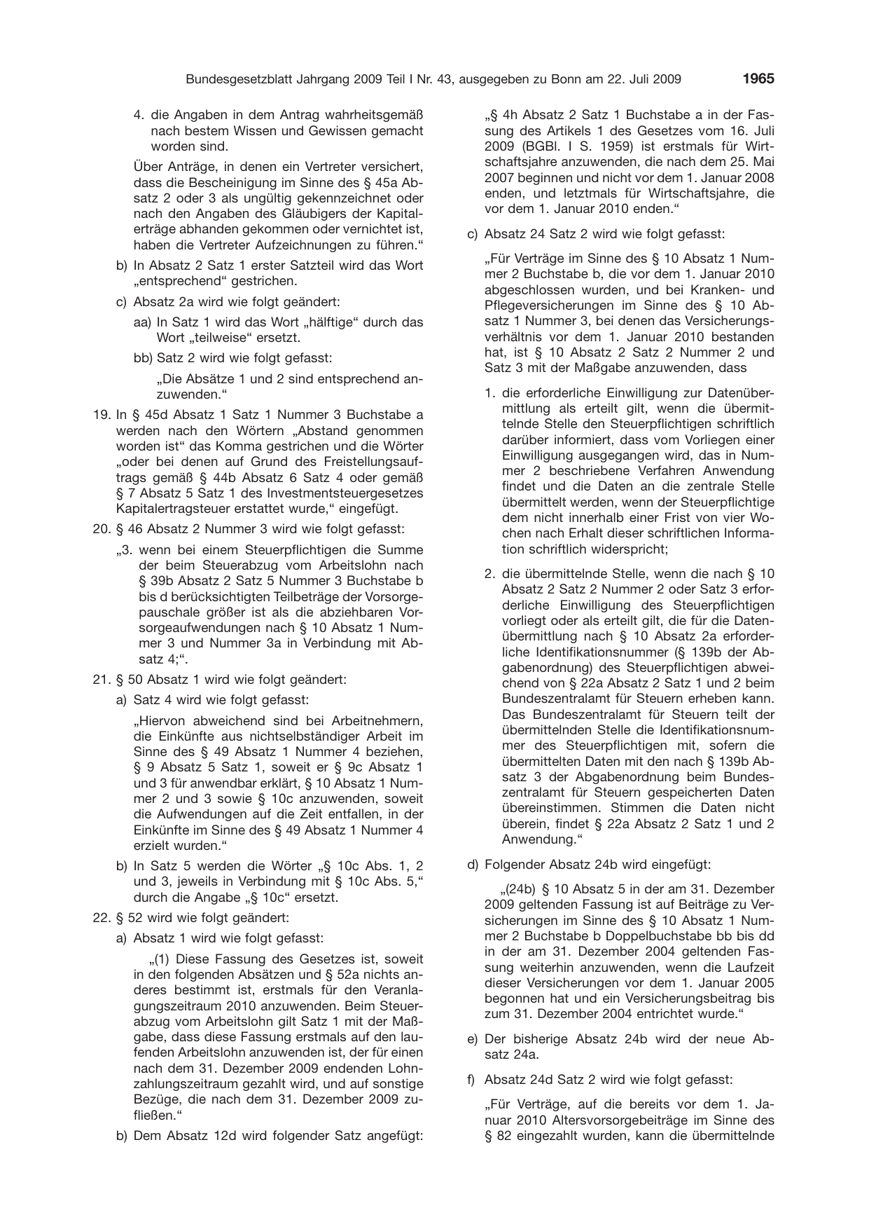 BGBl. 2009, Seite 1965 — Originalseite als Abbildung
