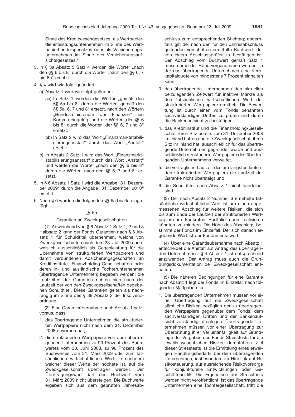BGBl. 2009, Seite 1981 — Originalseite als Abbildung