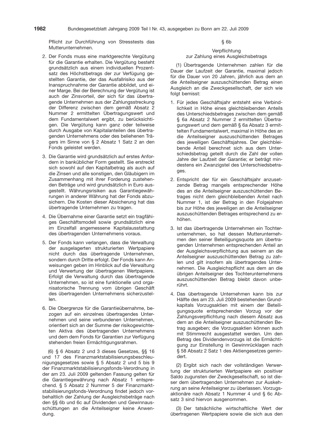 BGBl. 2009, Seite 1982 — Originalseite als Abbildung
